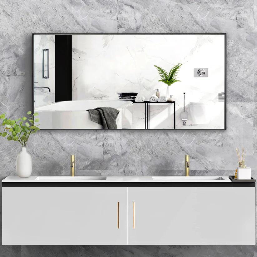 Sleek Modern Black Aluminum Framed Wall Mirror - Full Length Floor Mirror for Bedroom, Living Room & Entryway Decor