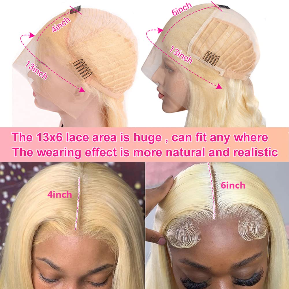 250% Density HD 613 Lace Front Wig Human Hair - 13x4 Straight Blonde Brazilian Virgin Hair Lace Front Wigs for Black Women (24 Inch, Pre-Plucked) | Perfect for Daily Wear, Cosplay & Special Occasions