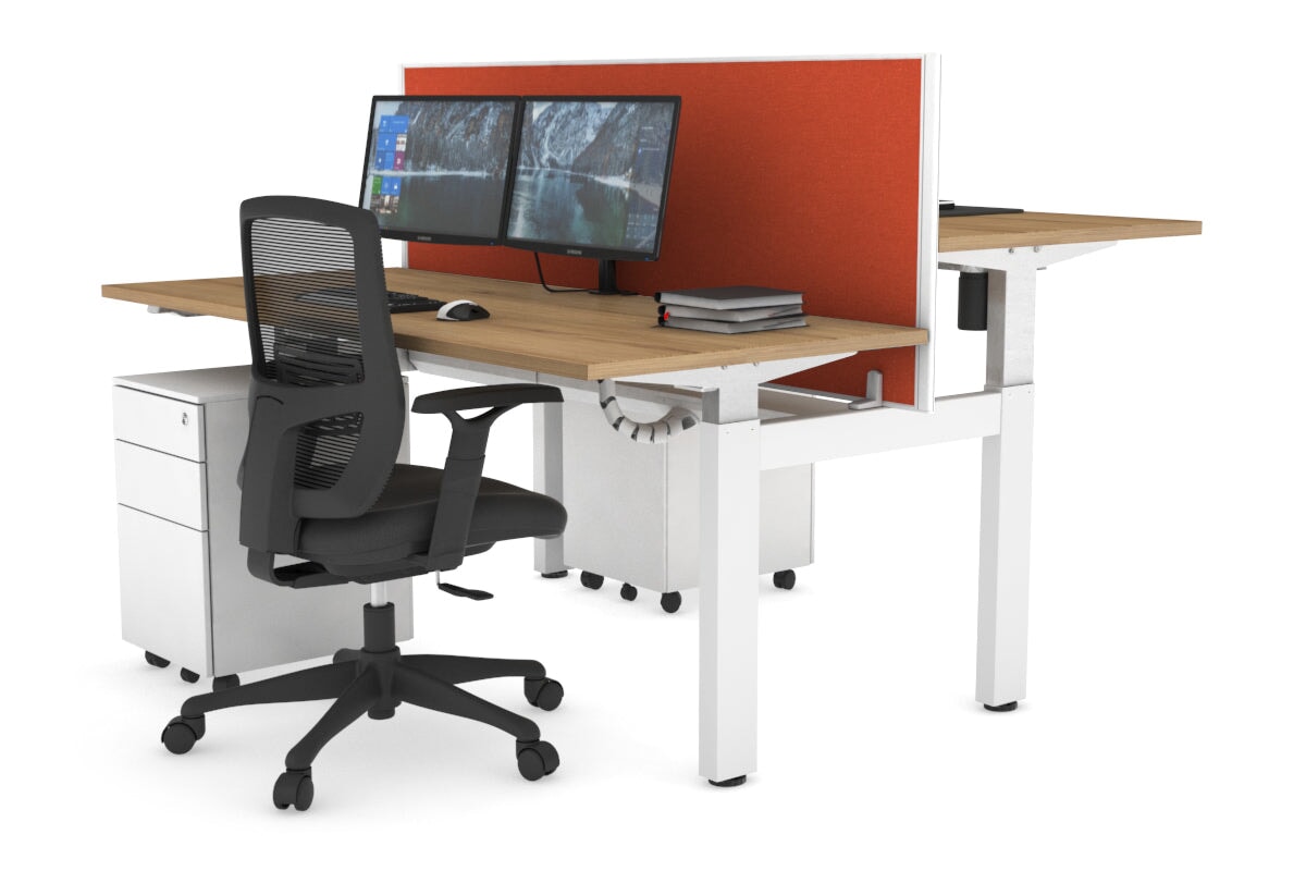 Adjustable Height 2-Person H Bench Workstation - White Frame [1600L x 700W] - Perfect for Office, Home Office & Coworking Spaces