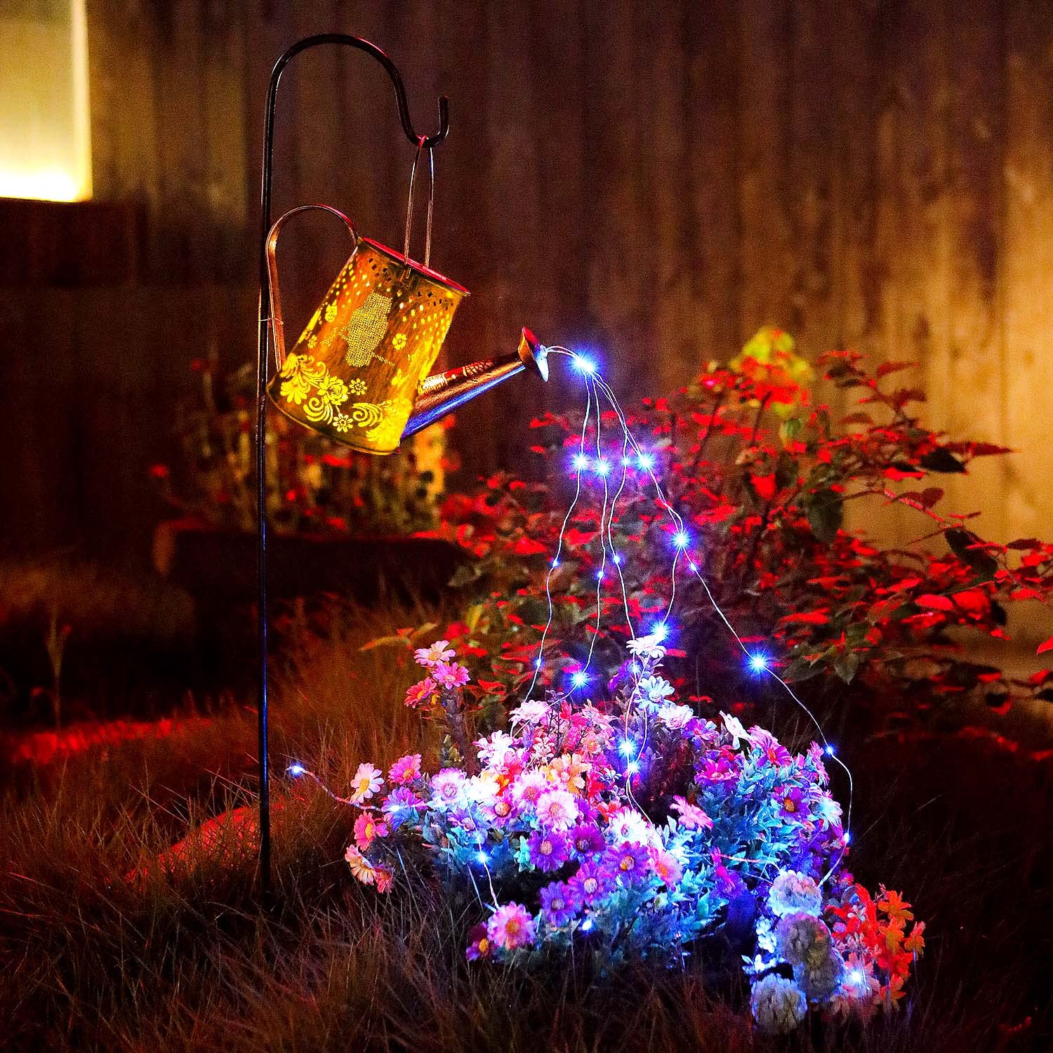 Solar Owl Butterfly Watering Can with LED Lights - Outdoor Hanging Waterfall Decor for Garden, Patio, Yard, Pathway & Walkway - Blue Solar-Powered Table & Landscape Lighting for Romantic Evenings