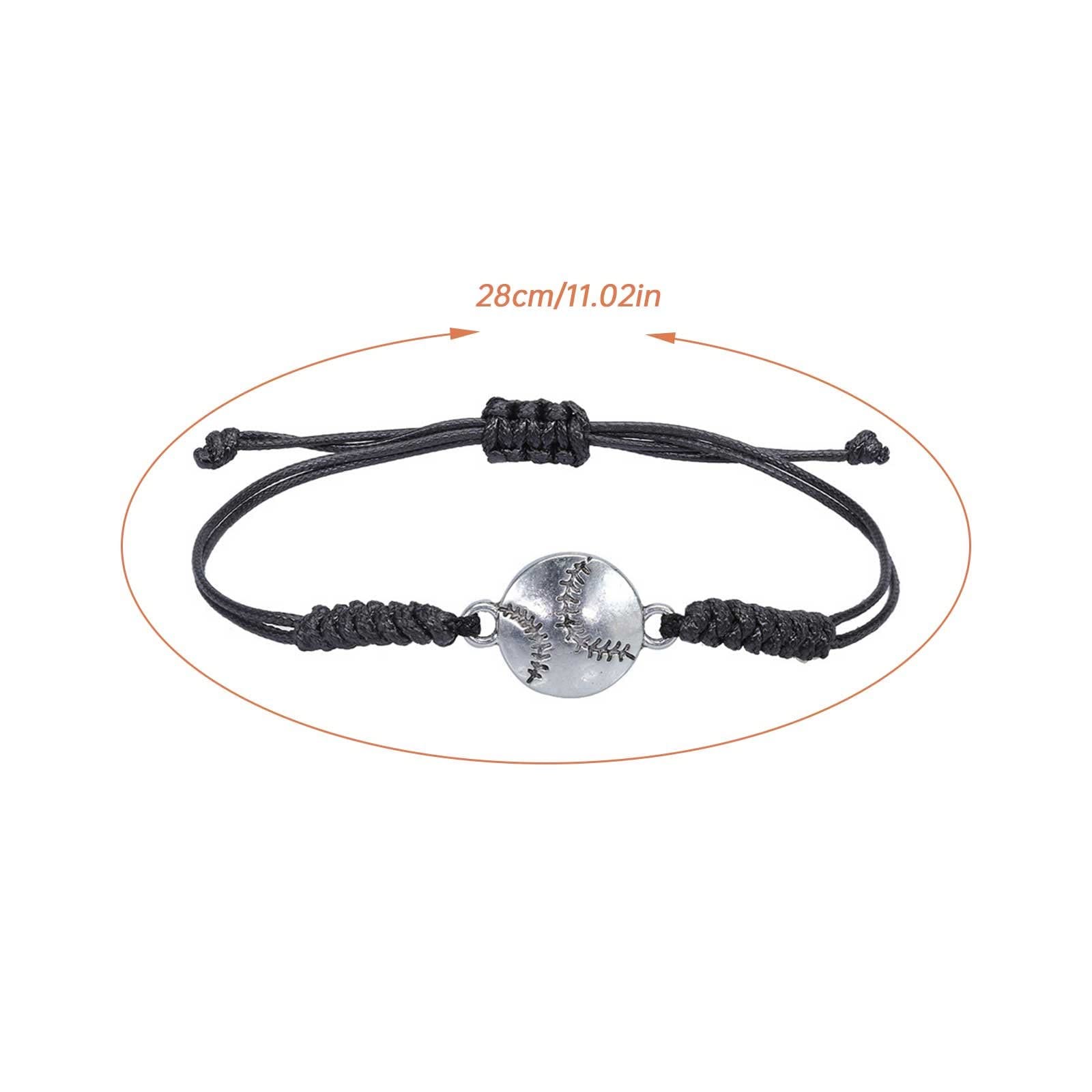 Adjustable Baseball Charm Bracelet for Women & Girls - Hand Woven Alloy Sports Bracelet with Olive String - Perfect Teen Gift & Baseball Jewelry - Great for Games, School Spirit & Sports Fan Accessories