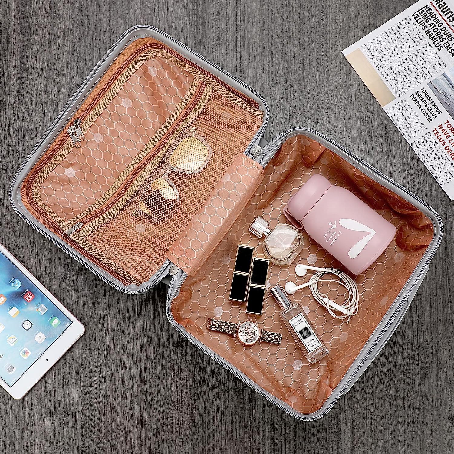 Portable Hard Shell Cosmetic Travel Case - Small Makeup Organizer with Elastic Bands, Mini ABS Carry On Luggage for Women | Perfect for Air Travel, Weekend Getaways & Daily Makeup Storage