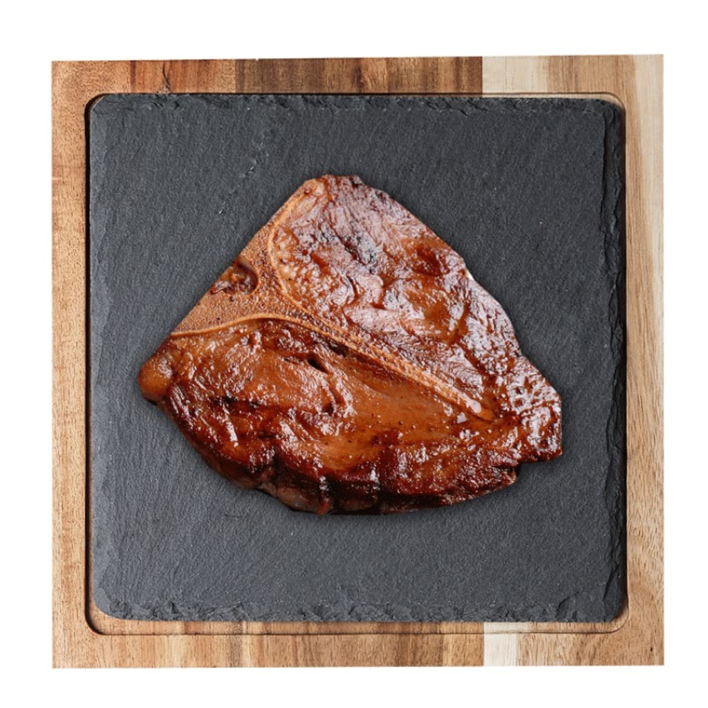 Premium Acacia Wood Steak Serving Board with Natural Slate Plate - Reversible Multi-Purpose Charcuterie Tray for Dinner Parties, BBQ, Restaurants & Family Gatherings - Perfect for Serving Steak, Bread, Cheese & Appetizers