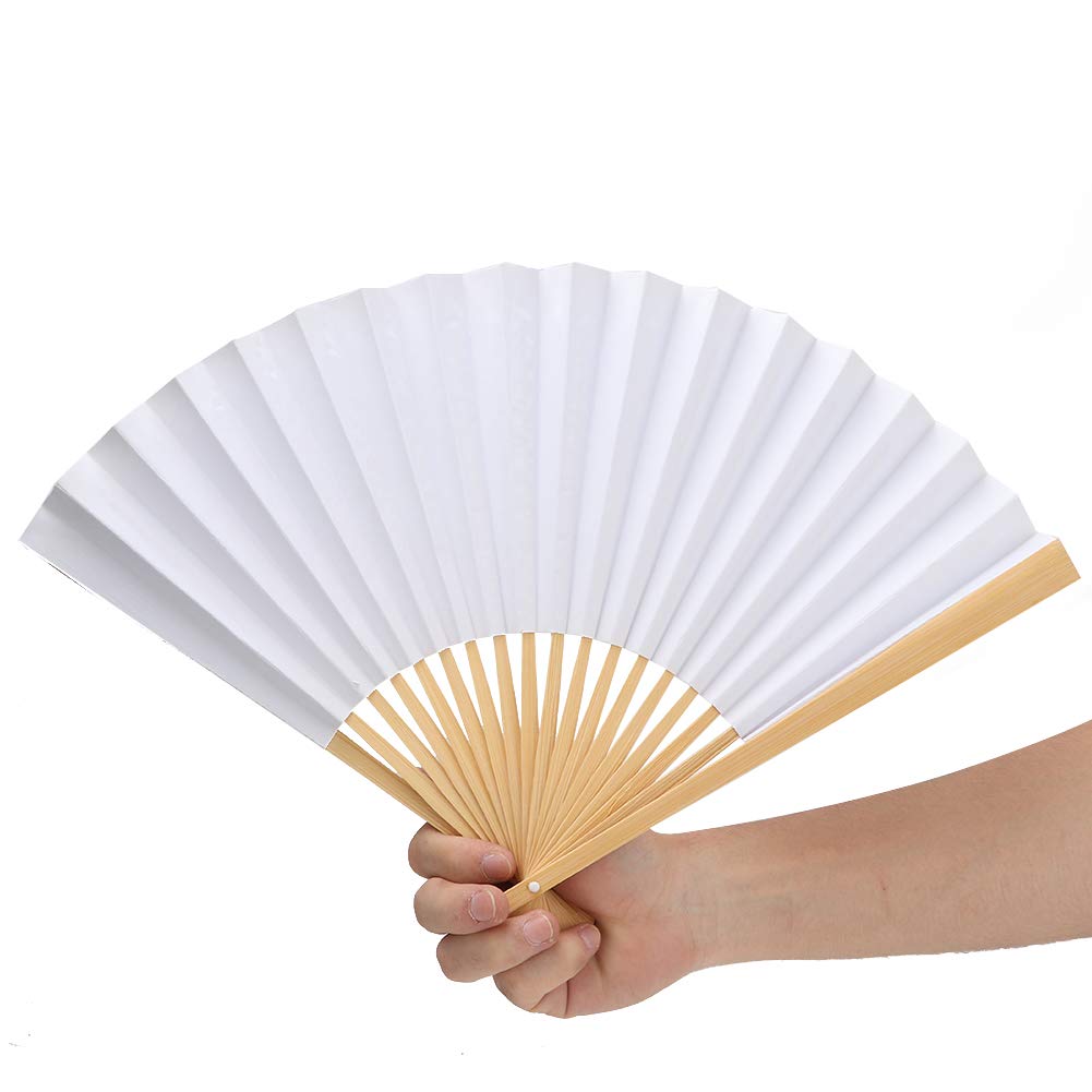 Handheld Folding Fan - White DIY Paper Wood Calligraphy Painting Fan for Art, Decor & Gifts | Perfect for Weddings, Parties, Home Decor & Summer Cooling