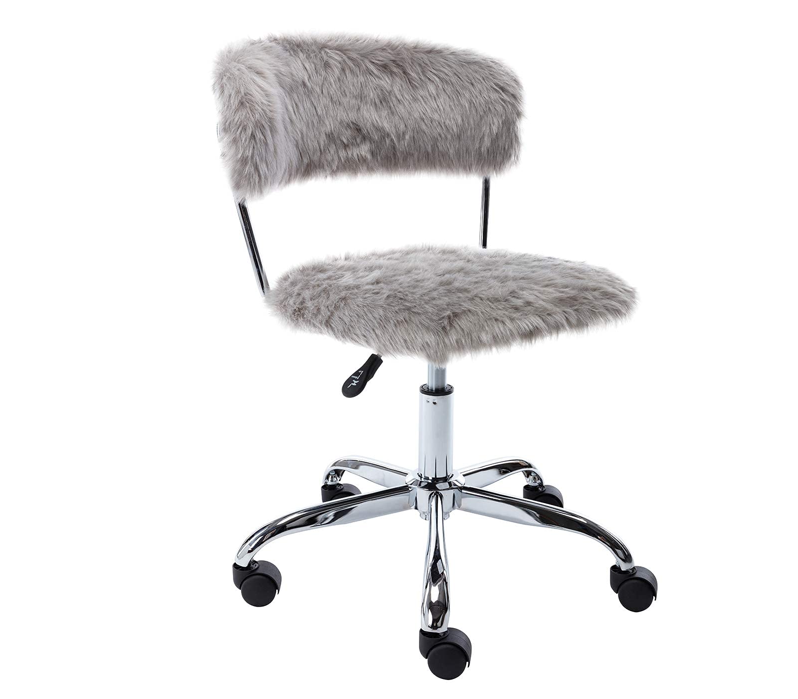DM Furniture Fluffy Faux Fur Office Chair - Soft Swivel Desk Chair for Women, Girls & Kids - Armless Home Chair for Living Room, Bedroom, Vanity Dressing Room - Grey (Perfect for Cozy Workspaces & Relaxing at Home)