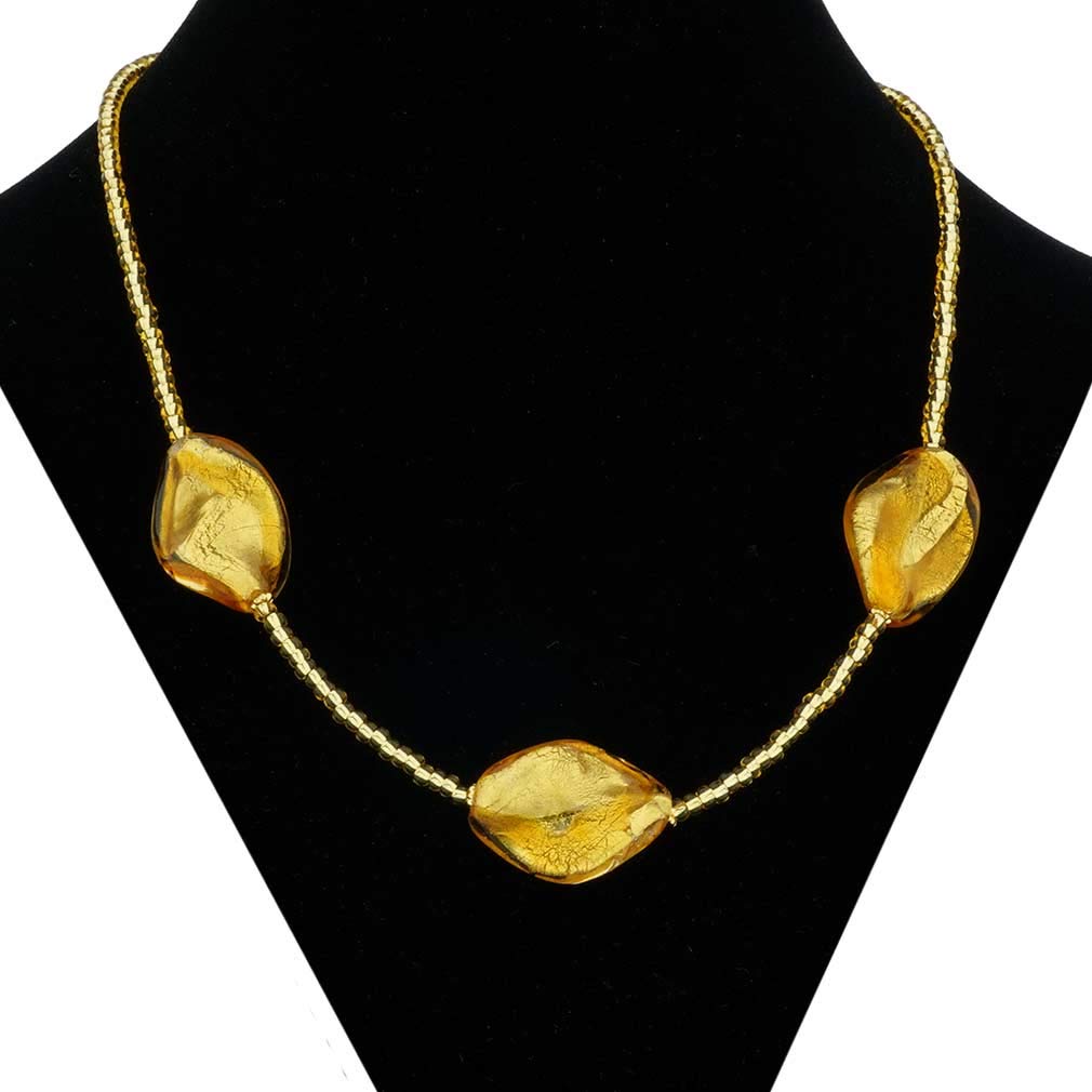 Venetian Murano Glass Royal Gold Spirals Necklace - Handcrafted Italian Jewelry for Women, Gift for Her, Perfect for Weddings & Special Occasions