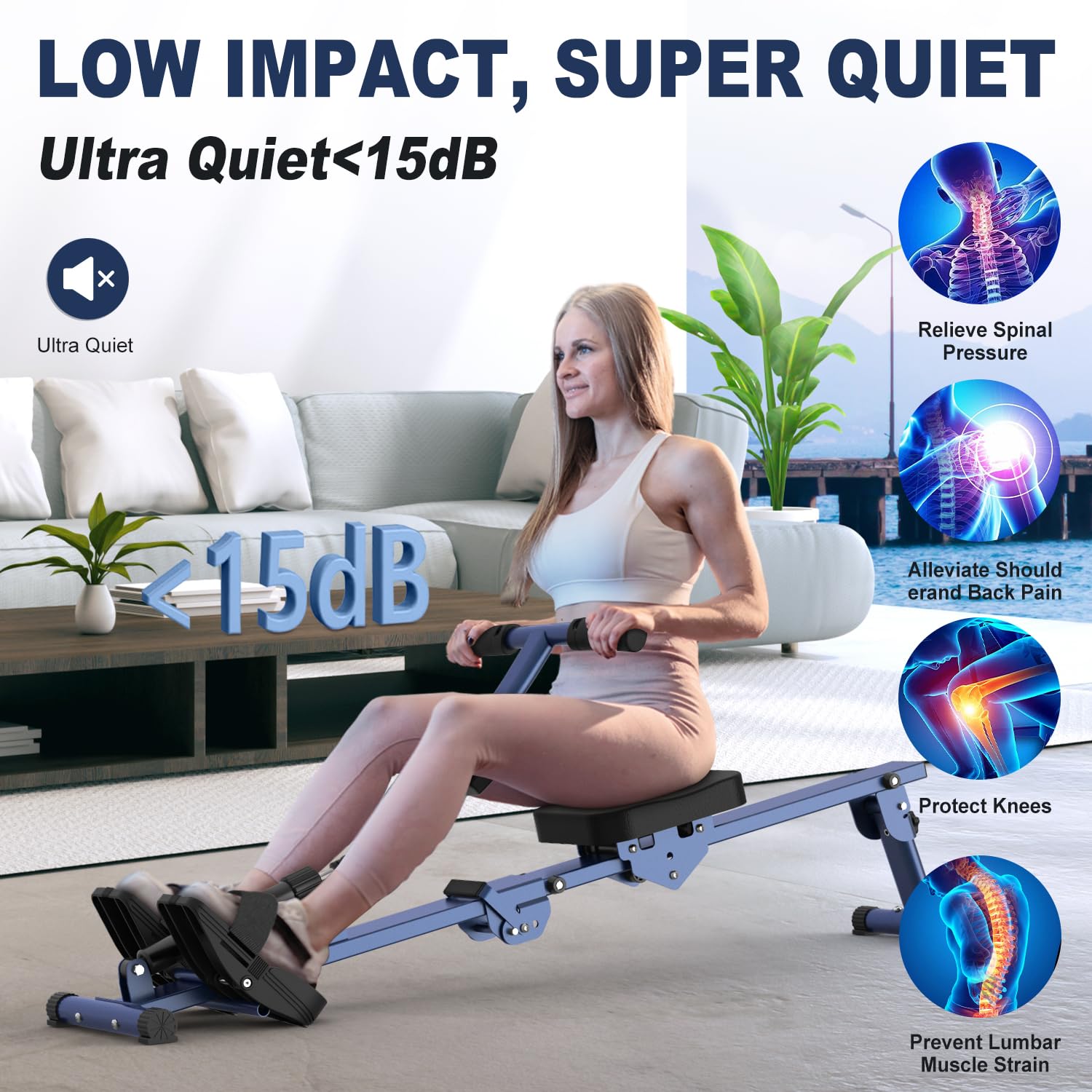 Foldable Rowing Machine for Home - Compact & Portable Rower Exercise Equipment with Smooth Glide System | Perfect for Small Spaces, Full-Body Workouts & Home Gym Fitness