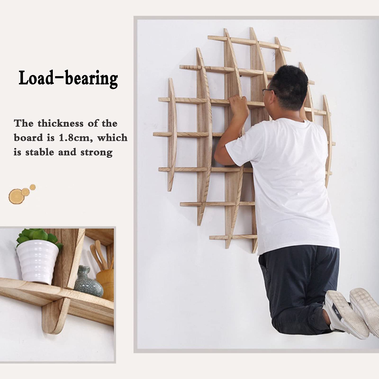 Solid Wood Honeycomb Wall Shelf - Durable Storage Rack for Home Decor | Chinese Modern Retro Style | 100x100cm Display Cabinet for Porch, Tea Room & Living Room Organization