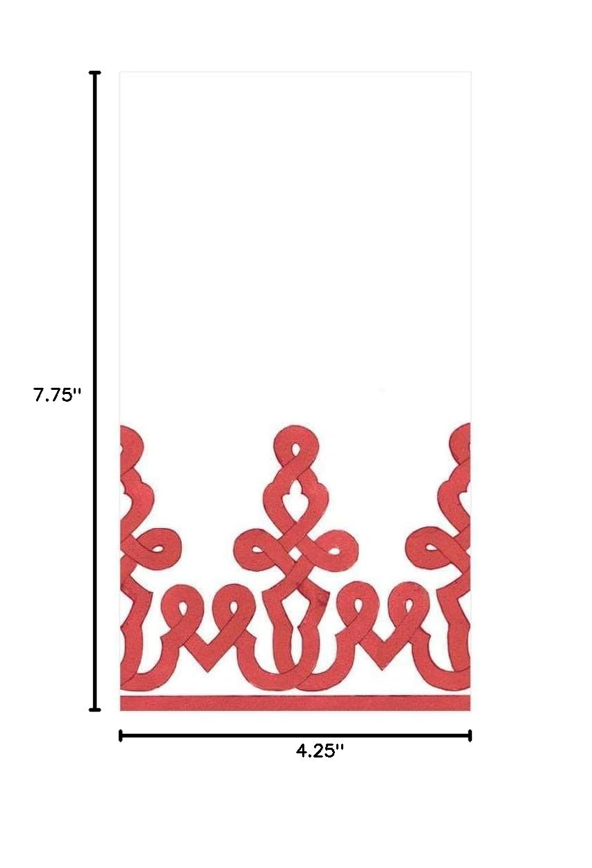 Premium Caspari Dessin Passementerie Red Linen Guest Towels & Napkins - Set of 12 | Elegant Table Setting for Dinner Parties, Weddings & Special Occasions