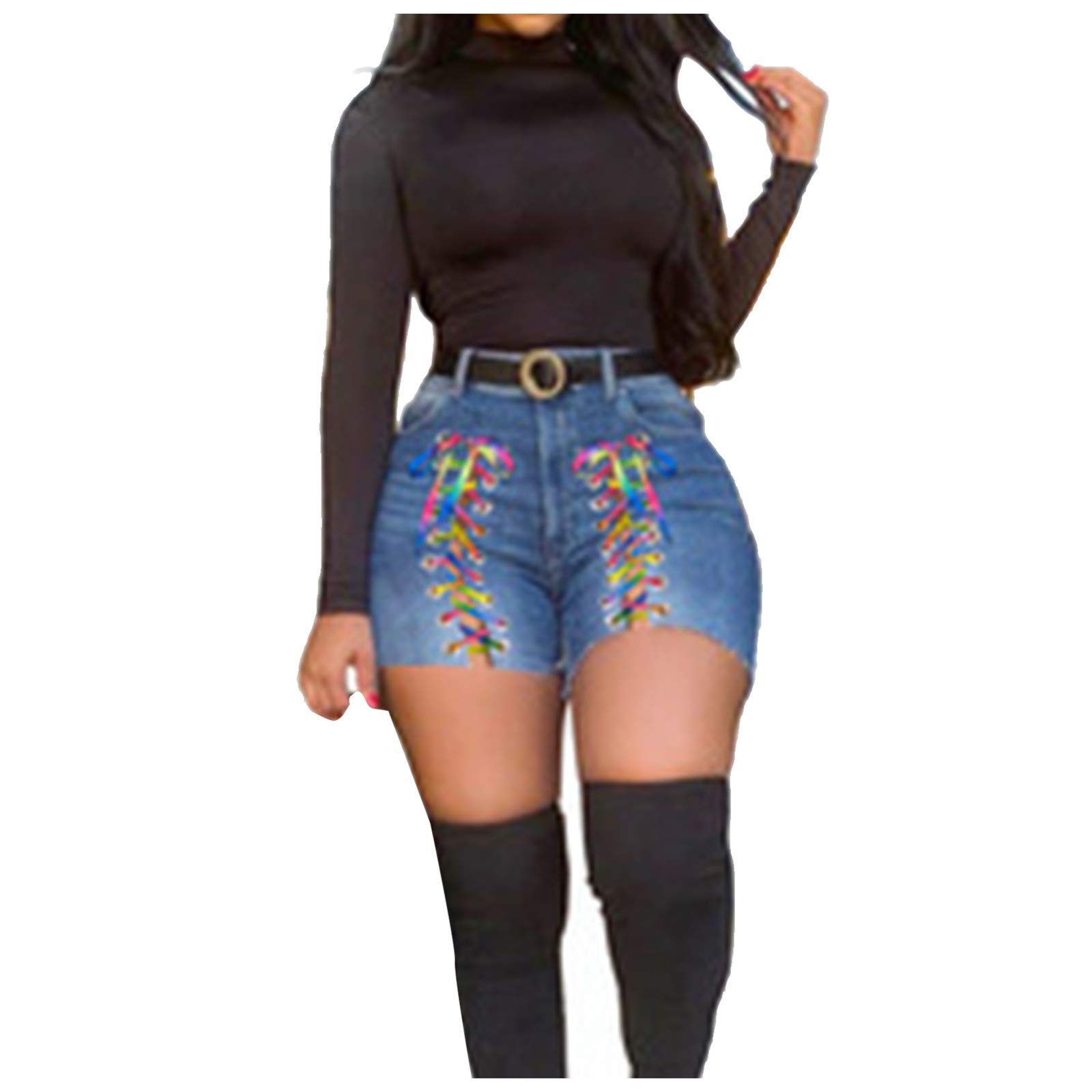 Sexy Women's High Waist Ripped Denim Shorts with Zipper - Skinny Fit Mini Jean Shorts for Summer | Perfect for Casual Outings, Beach Trips & Night Out