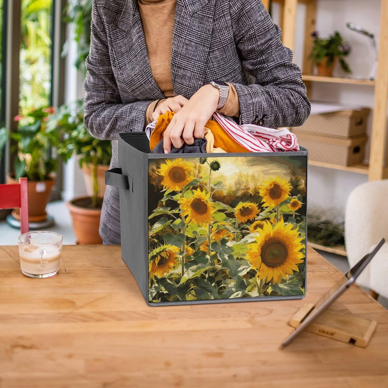 6PCS Sunflower Storage Bins - Collapsible Organizers for Home & Shelves