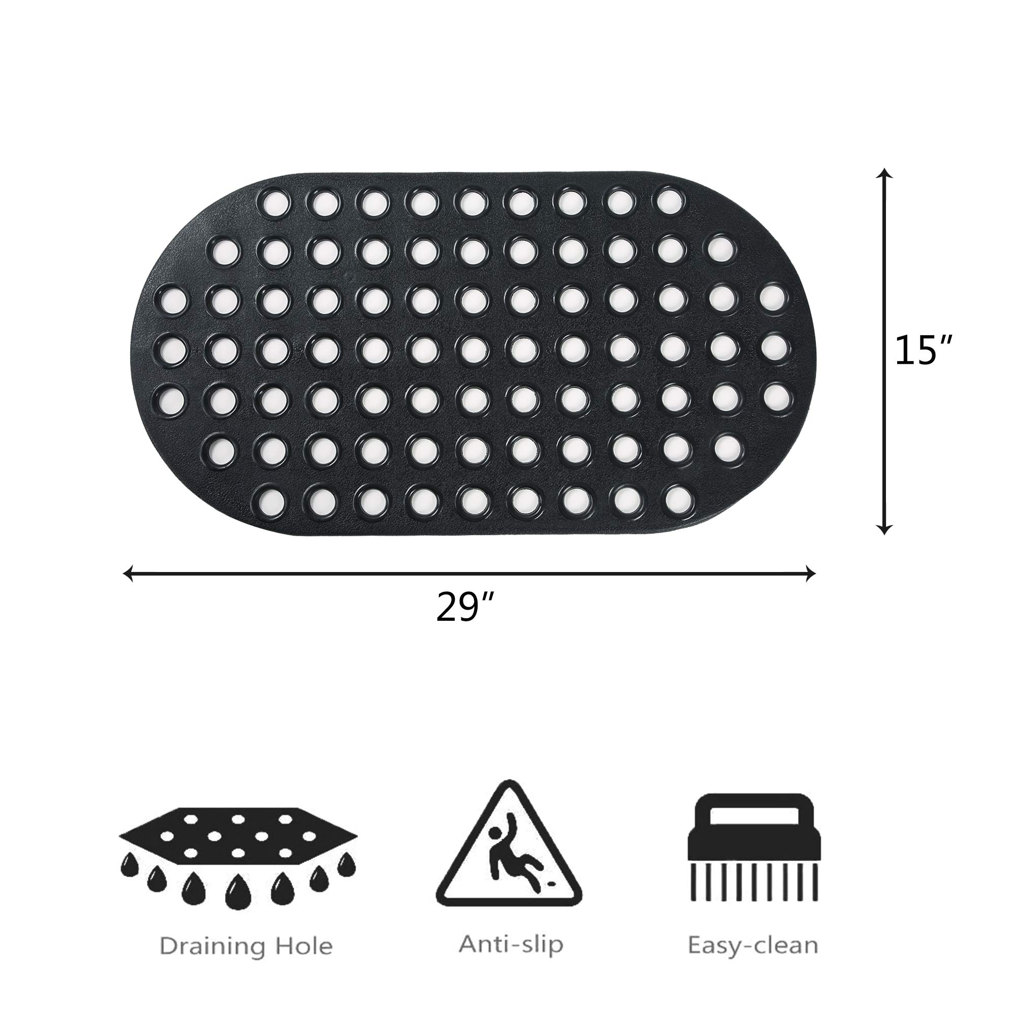 Non-Slip Shower Mat for Bathtub - 29 x 15 Inch Oval Bath Mat with Strong Suction Cups, Anti-Skid Bathroom Floor Mat for Elderly, Kids & Adults - Perfect for Wet Floors, Shower Safety & Bathtub Comfort