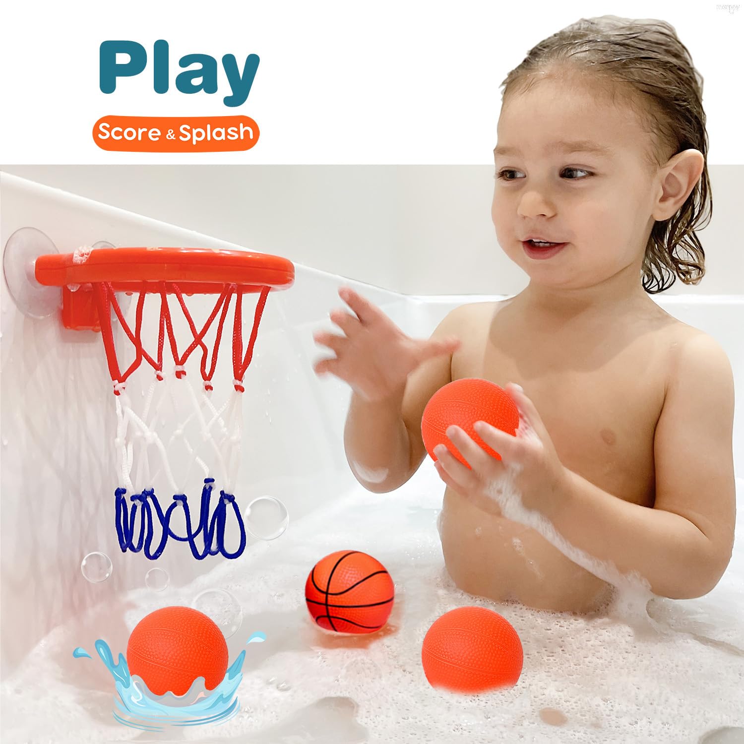 **Mold-Free Bath Toys for Toddlers - Bathtub Basketball Hoop with 4 Soft Balls & Strong Suction Cups | Fun Shower & Bath Time Games for Boys & Girls | Perfect for Indoor Play & Kids' Bathroom Activities**