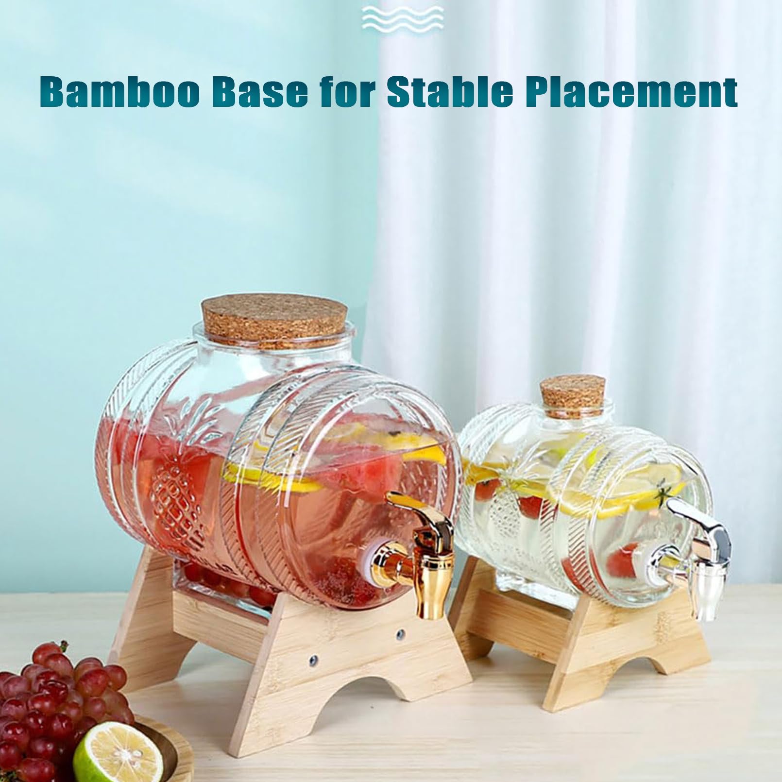 5L Glass Beverage Dispenser with Leak-Proof Tap - Clear Glass Jar & Wooden Lid - Perfect for Water, Juice, or Cocktails - Ideal for Office, Camping, and Home Use