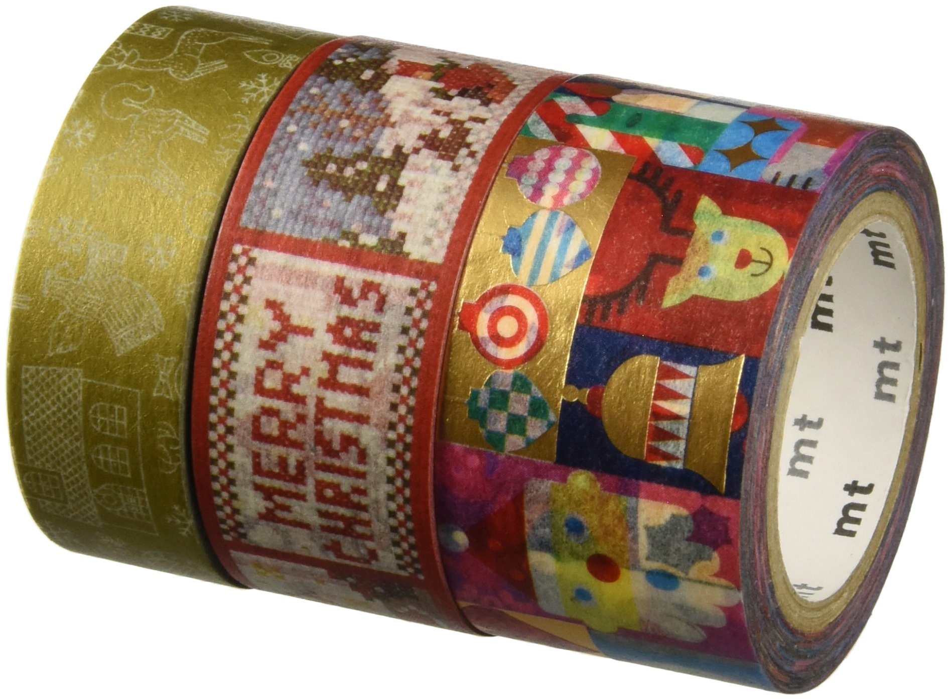 MT Christmas Washi Paper Masking Tape - 23ft Japanese-Made Holiday Decorative Tape (3 Rolls/Pack) - Perfect for Gift Wrapping, Scrapbooking, and DIY Christmas Crafts