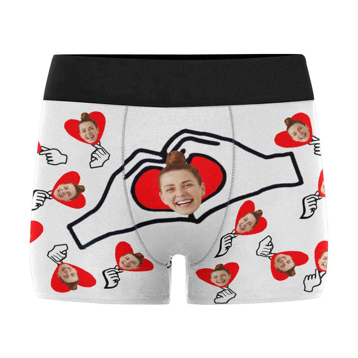 Custom Face Boxers for Men - Personalized XOXO & Pink Hearts Underwear - Perfect for Gifts, Valentine's Day & Couples Matching Sets