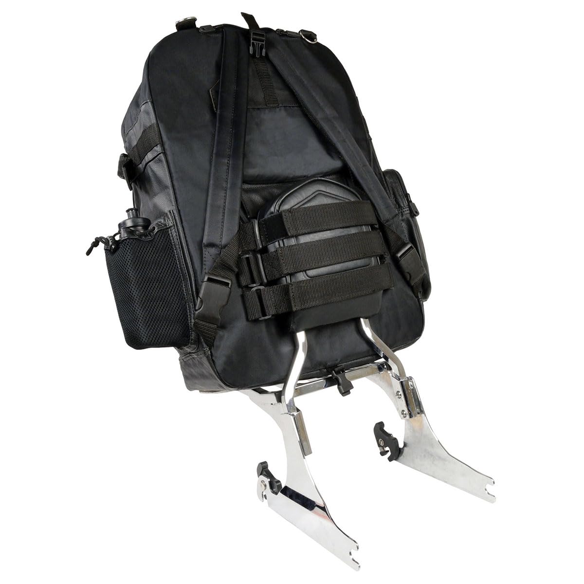 Milwaukee SH540 Medium Black Leather & Textile Motorcycle Sissy Bar Backpack - Durable Storage for Rides, Commuting & Road Trips - One Size Fits All
