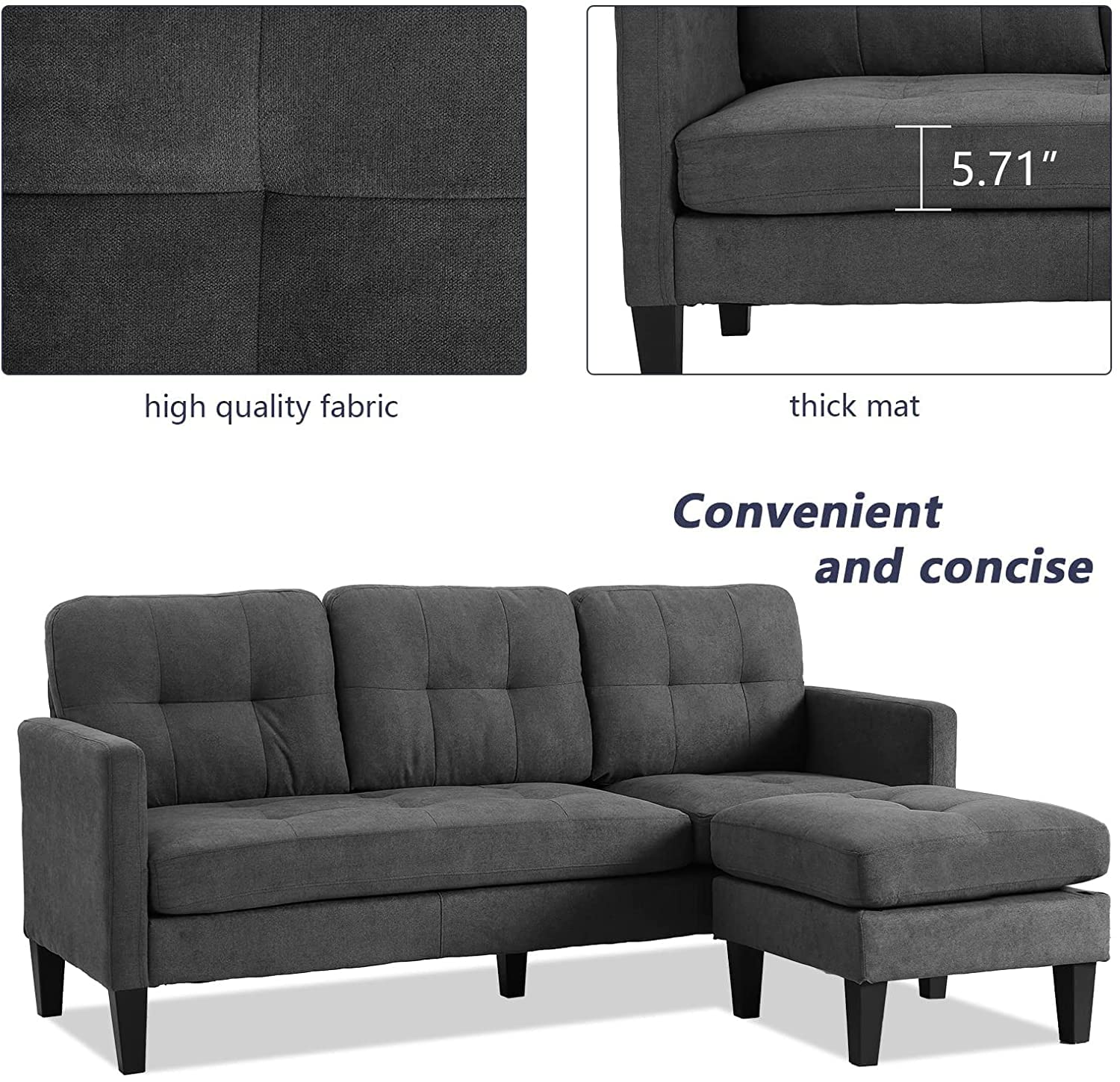 Mid-Century Modern Sofa Set with Loveseat & Lounge Chair - Retro Living Room Furniture (Gray) | Perfect for Small Spaces, Apartments & Contemporary Home Decor