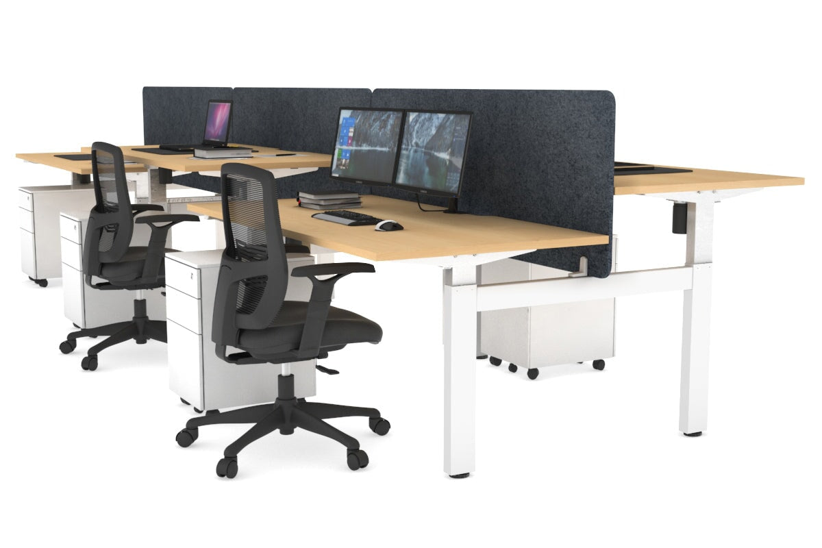 Adjustable 6-Person H Bench Workstation - White Frame [1200L x 800W with Cable Management] - Perfect for Office, Coworking Spaces & Collaborative Work Environments