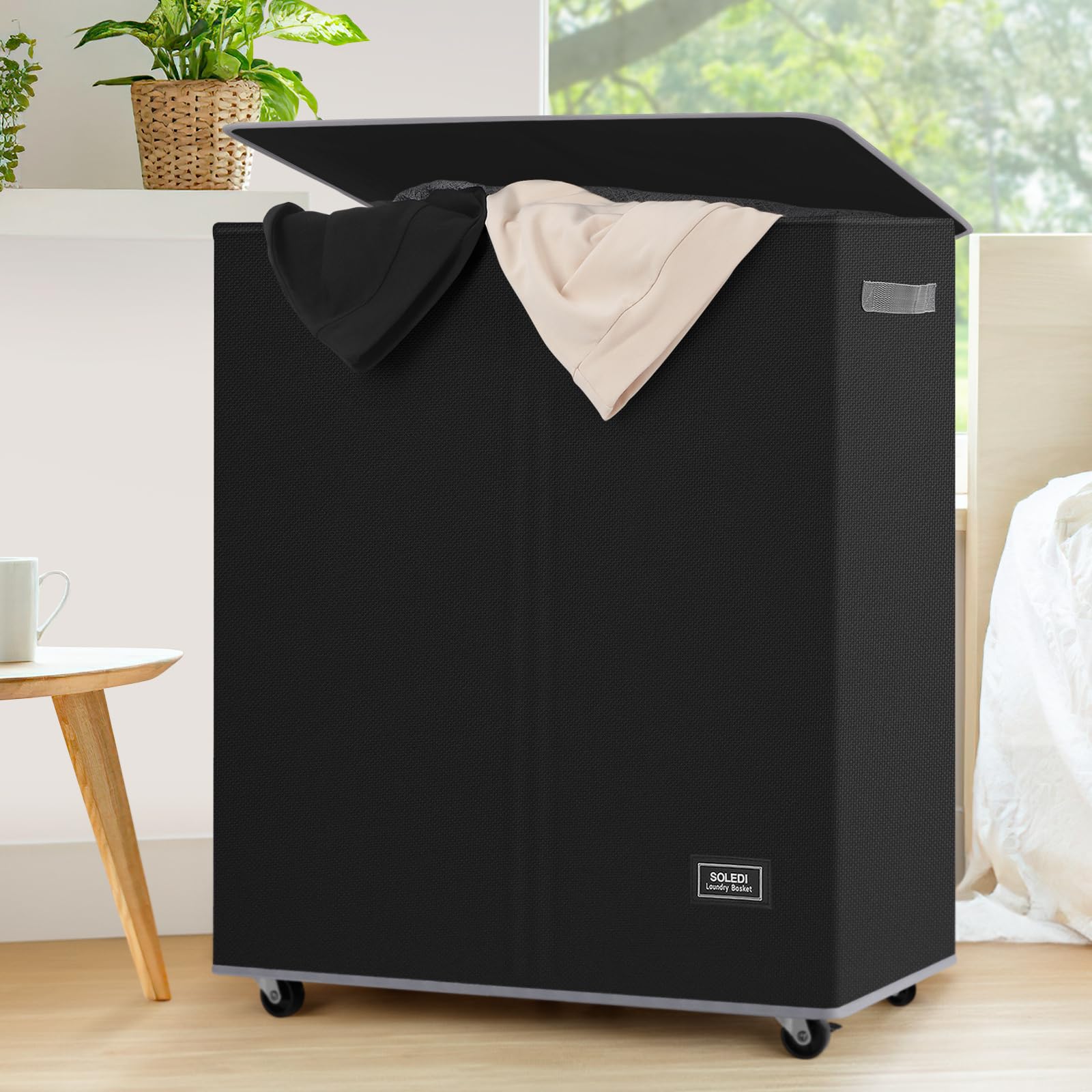 SOLEDI 145L Rolling Laundry Basket with Wheels - 2 Section Laundry Hamper Organizer with Removable Bags & Smooth Wheels for Easy Sorting and Transport - Perfect for Laundry Room, Dorm, Apartment, or RV Use