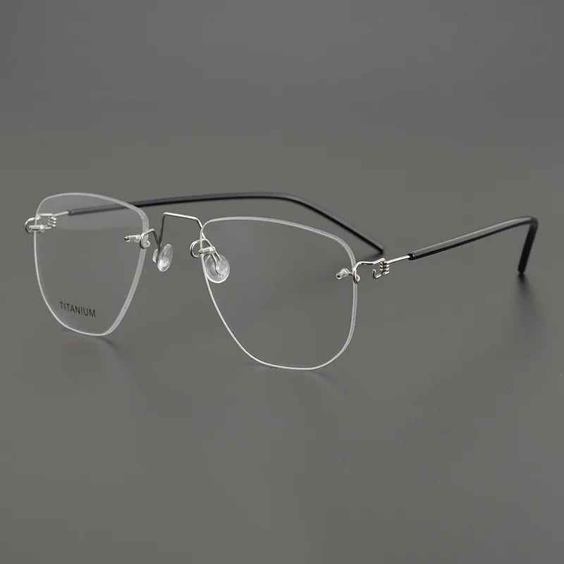 Black Rimless Square Titanium Eyeglasses for Women - Lightweight Screwless Design - Perfect for Reading, Work & Everyday Use