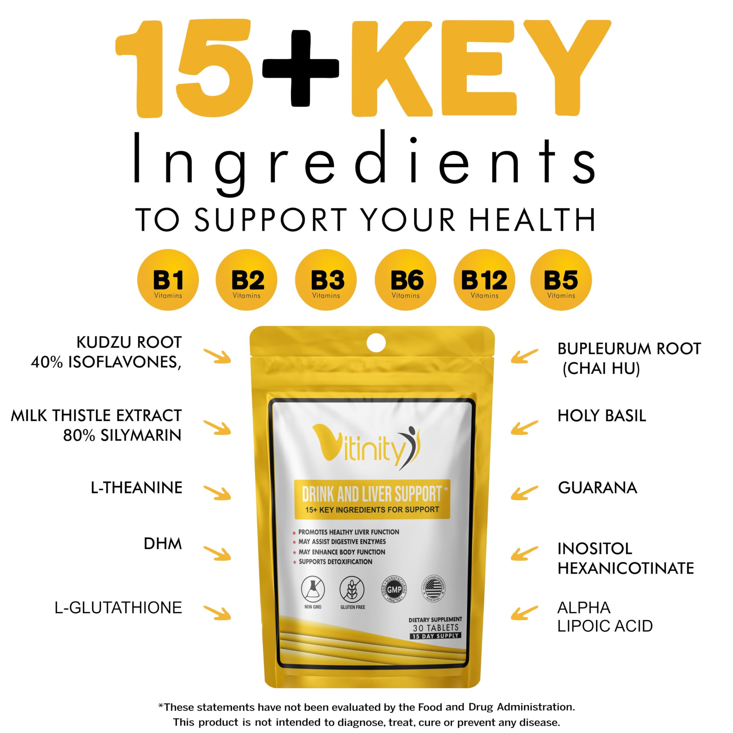 Natural Liver Support Supplement with Kudzu, Milk Thistle & DHM - 15+ Key Ingredients for Craving Control, Detox & Liver Health - Alcohol Craving Reduction & Nutrient Replenishment (90-Day Supply) - Perfect for Post-Party Recovery & Daily Wellness Routine