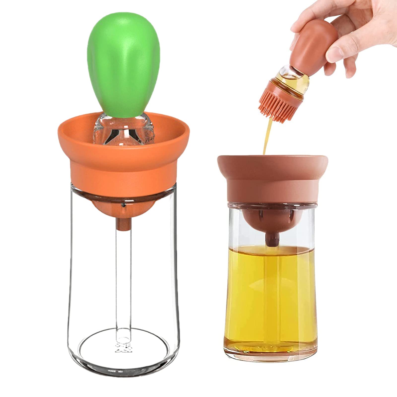 Glass Oil Bottle with Silicone Brush - Premium Olive Oil & Vinegar Dispenser Set for Kitchen - Perfect for Frying, Baking, Grilling & Salad Dressing - Leakproof Cooking Oil Applicator with Brush