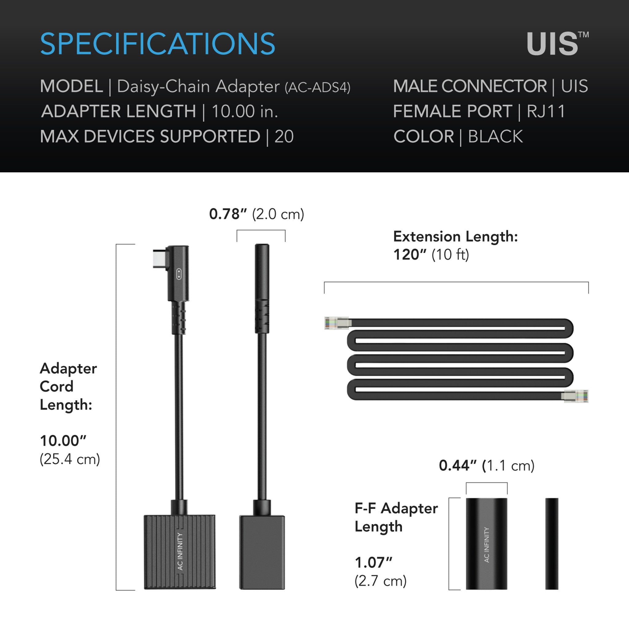 UIS Lighting Daisy Chain Adapter Dongle - UIS to RJ11 Converter for LED Light Strips - Perfect for Home Theater, Gaming Setup & DIY Lighting Projects