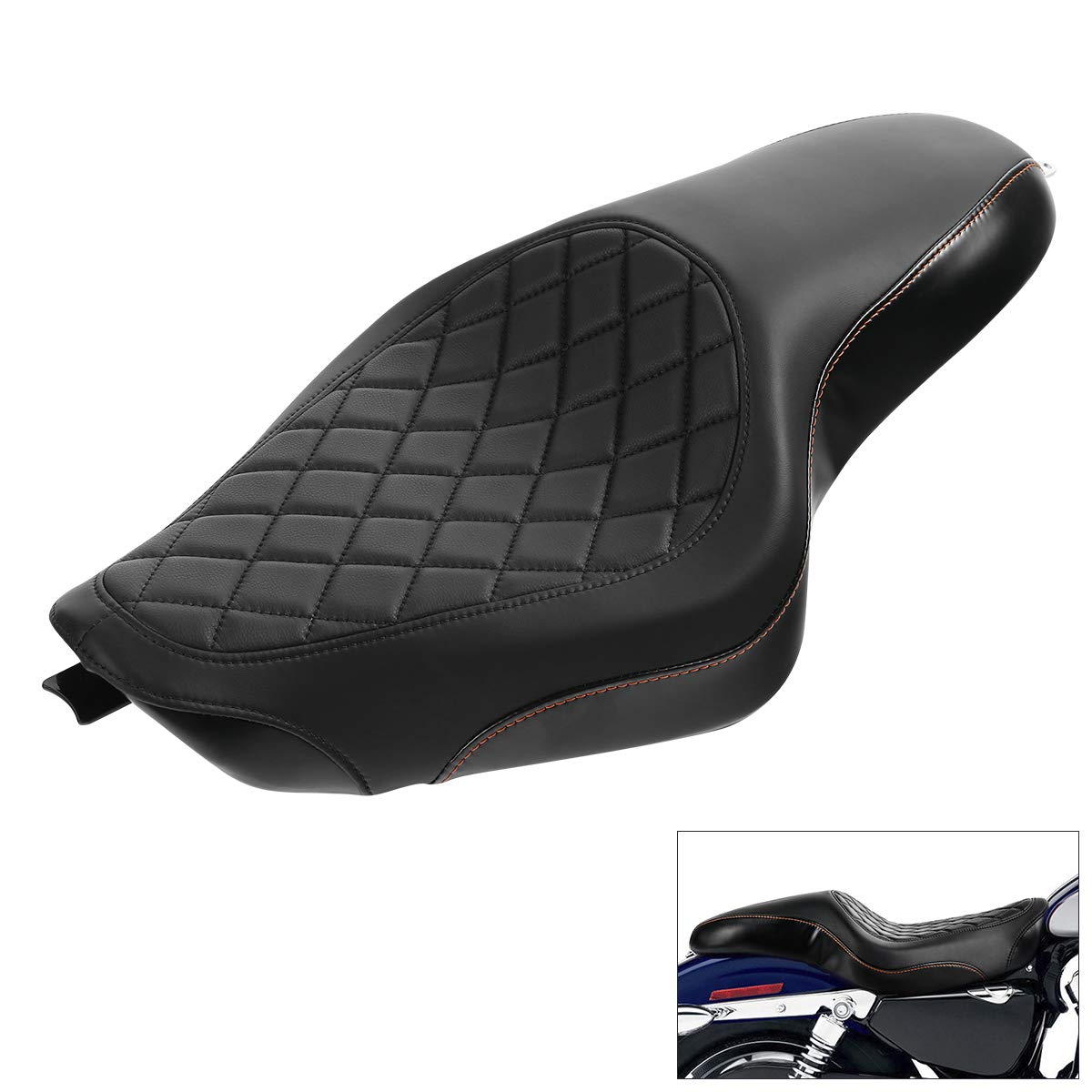 Premium One-Piece Motorcycle Seat for Harley-Davidson Sportster XL 883 & 1200 (2004-2022 Models) - Comfortable 2-Up Rider & Passenger Seat for Long Rides and Cruising