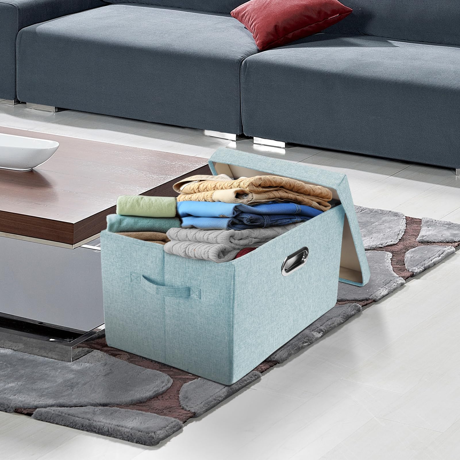 TYEERS Large Collapsible Storage Bins with Lids - 2 Pack Foldable Organizer Boxes for Closet, Clothes, Home & Office Organization - Aqua Spring | Perfect for Seasonal Storage, Kids' Room & Underbed Organization