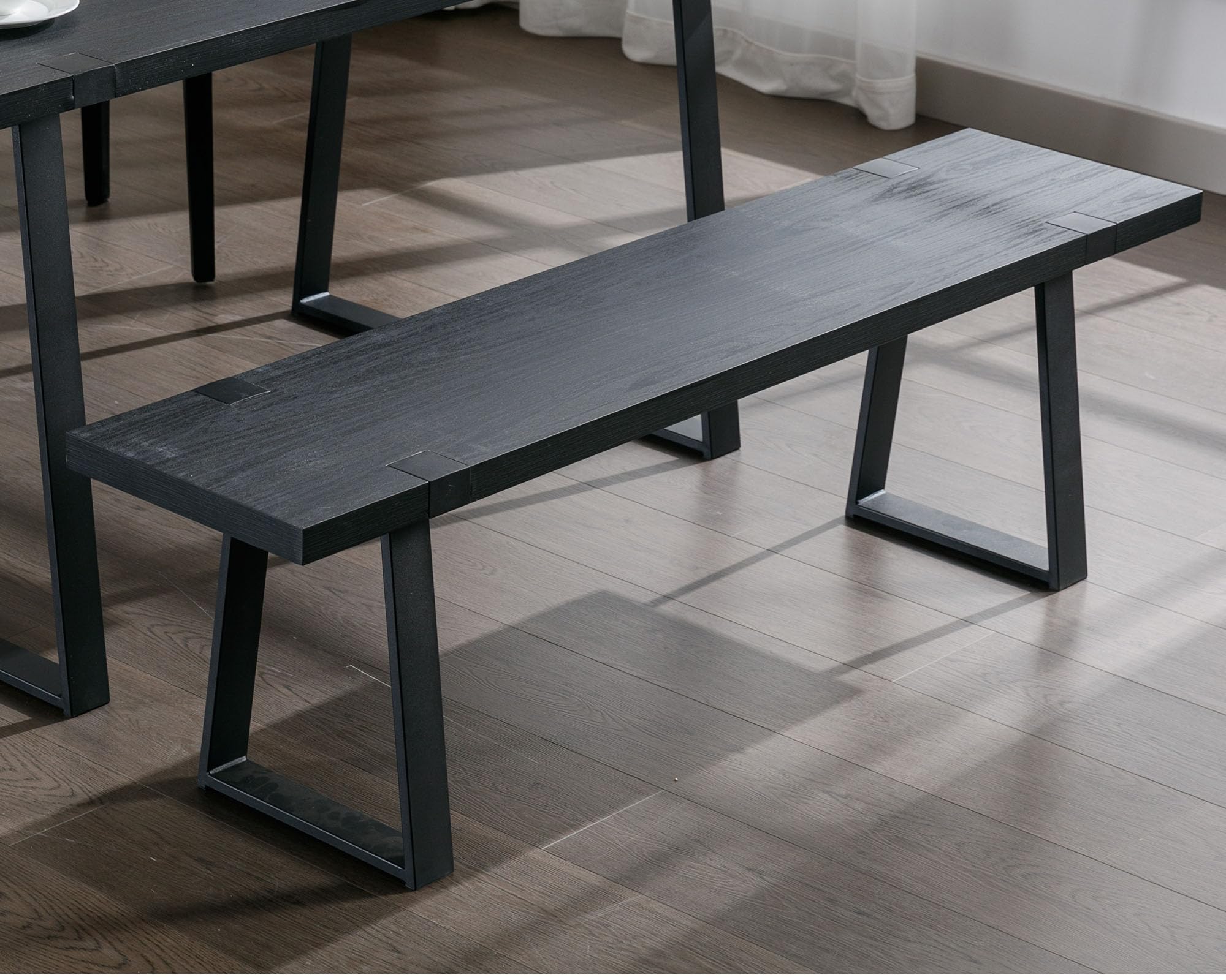 VESCASA 60 Inch Wooden Dining Bench with Black Metal Legs - Sturdy Kitchen & Dining Room Bench for Home, Restaurant, or Outdoor Patio Use