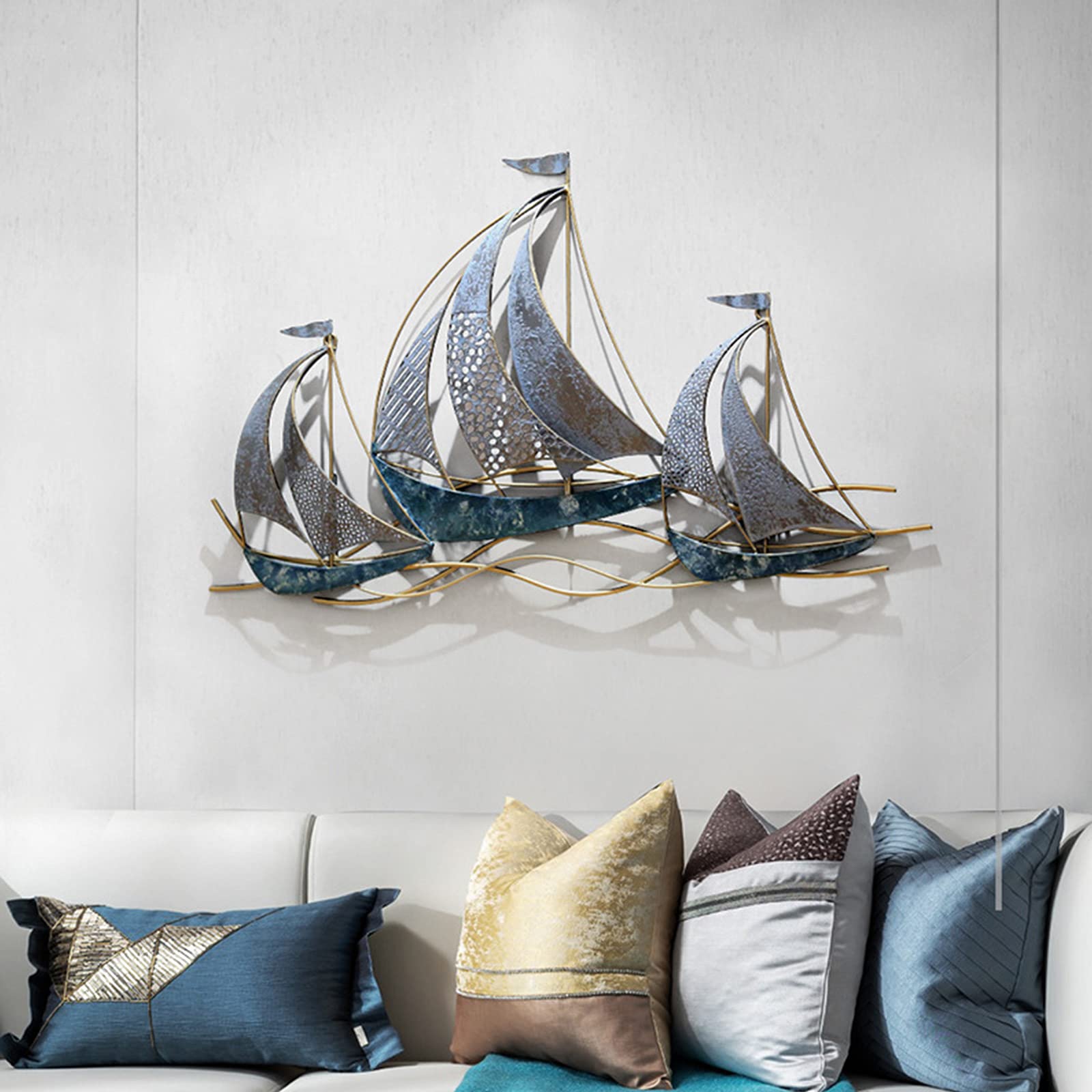 Handmade 3D Nautical Metal Sailboat Wall Art Decor - 34