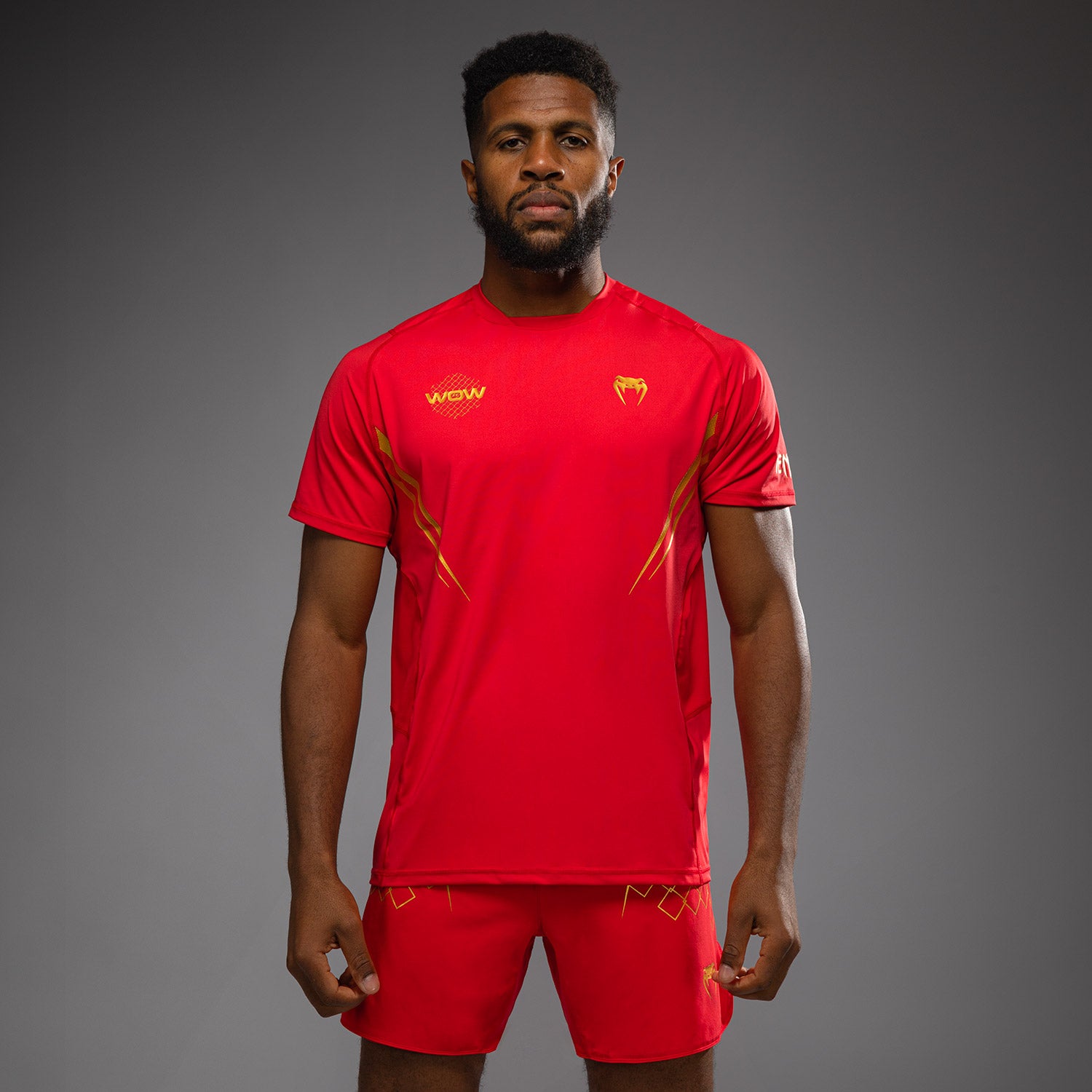 Venum x WOW FC Dry Tech Performance T-Shirt - Fury Red/Gold - Moisture Wicking & Breathable for MMA, Boxing & Training
