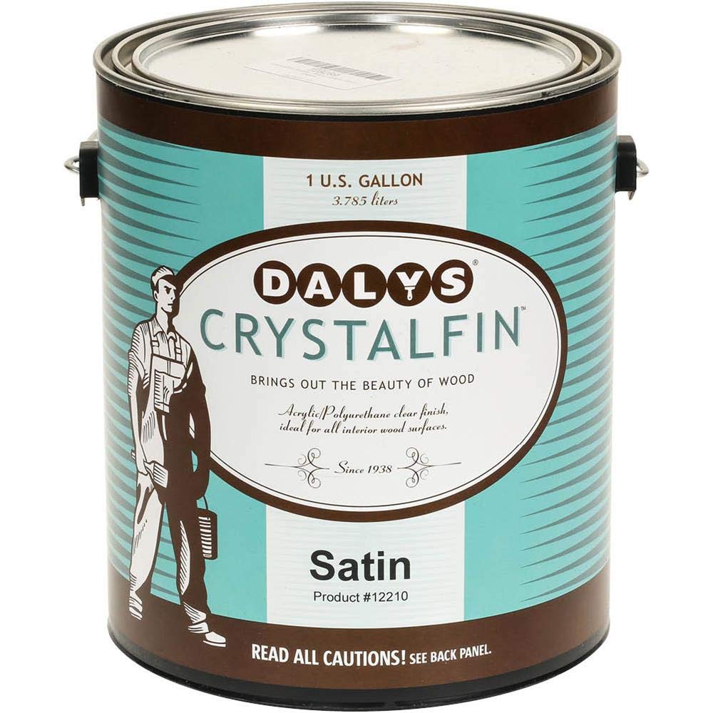 Daly's CrystalFin Acrylic Polyurethane Clear Wood Finish - 1 Gallon Satin for Furniture, Floors & Cabinets - Water-Based Protective Coating for Indoor Wood Projects
