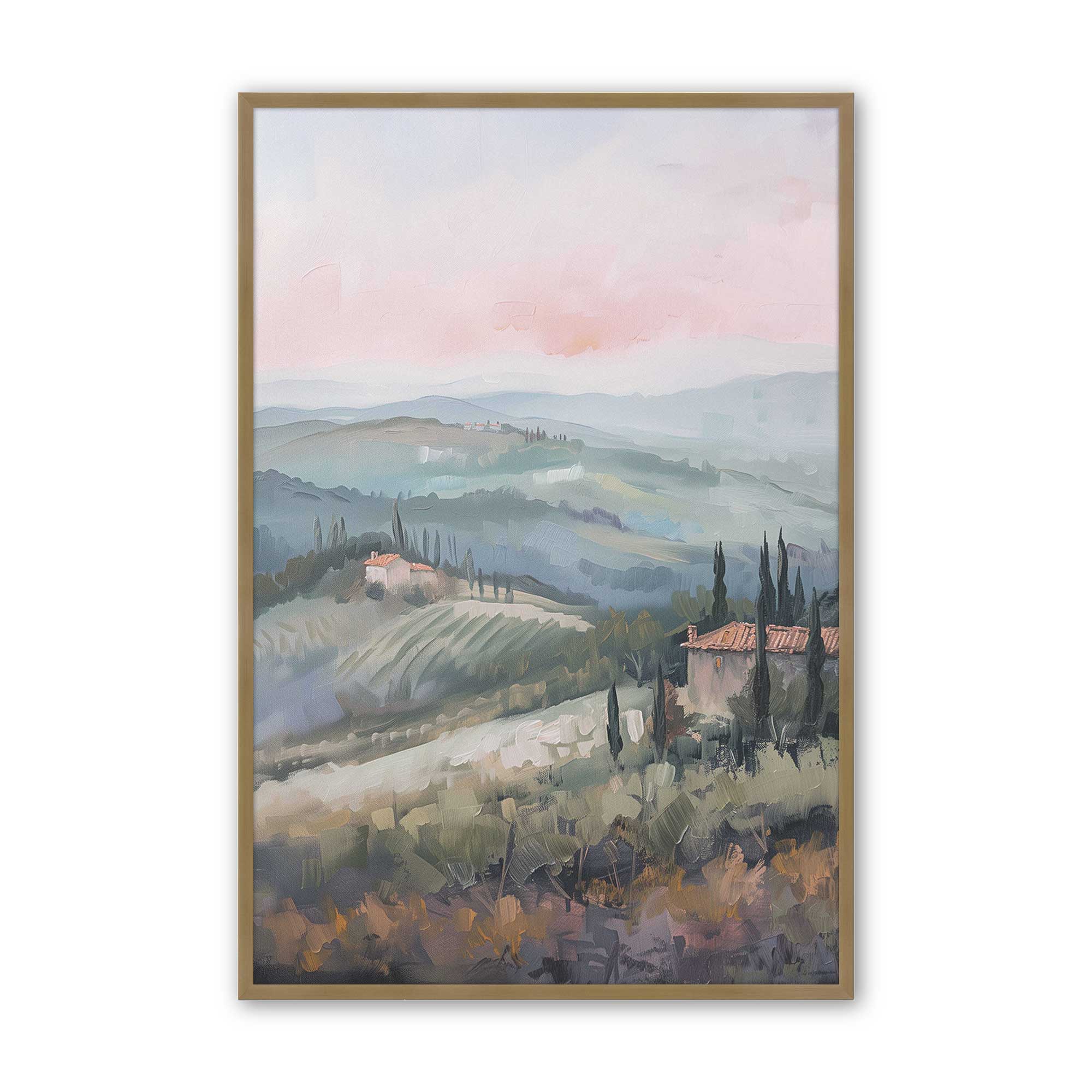 Tuscany Sunset Landscape Art Print - Dusk's Glow v2 Wall Decor for Living Room, Bedroom & Office