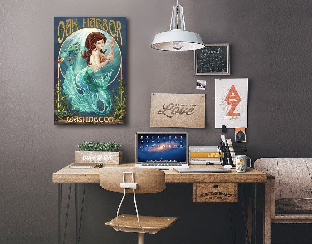 Lantern Press Oak Harbor Washington Mermaid Art - 16x24 Wrapped Canvas Wall Decor for Living Room, Bedroom & Office - Coastal Home Decor & Gift Idea