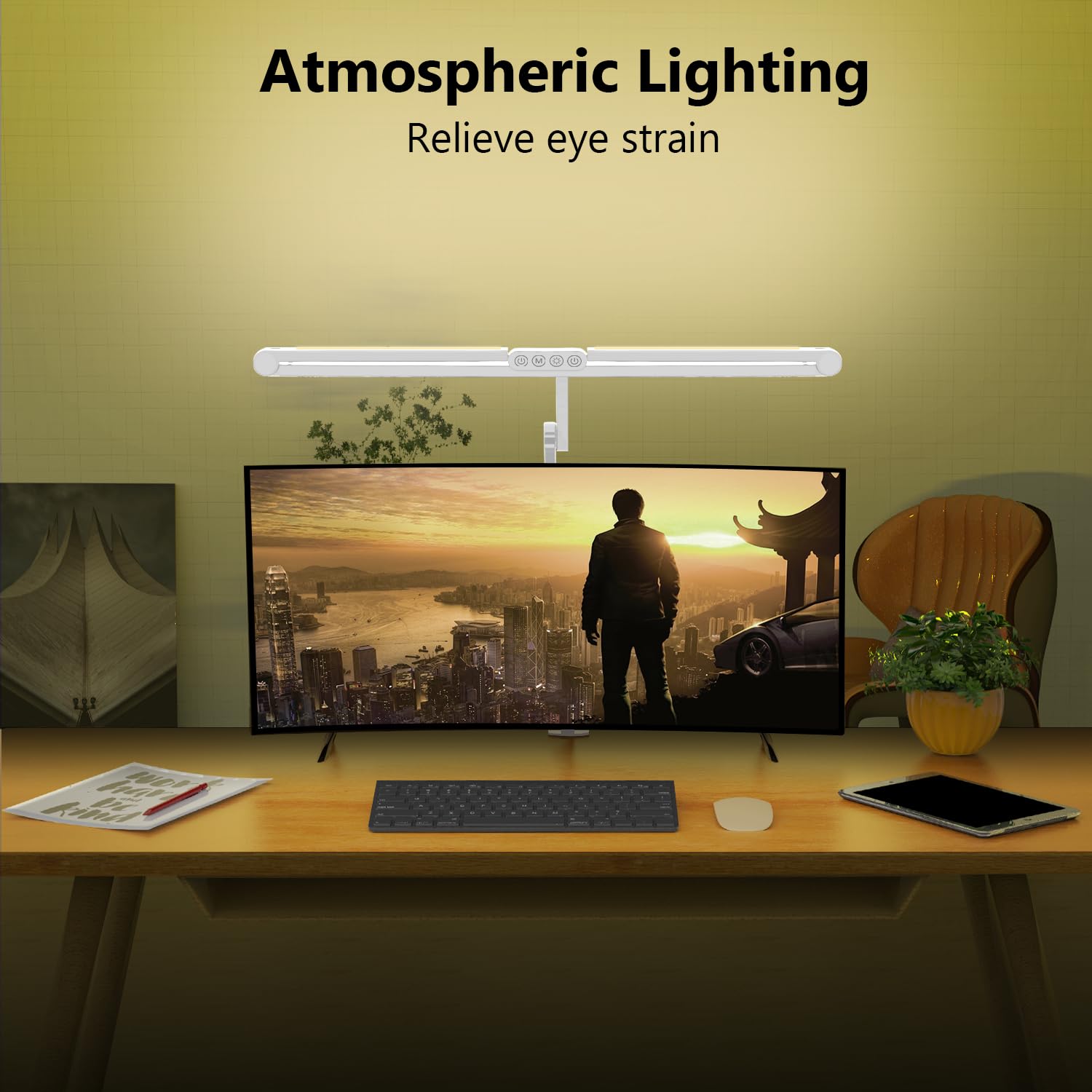 3000 Lumen Super Bright LED Desk Lamp with Clamp - 47 Inch Adjustable Architect Lamp, Dimmable Office Lighting with Monitor Light Bar for Home & Computer Workspace | Perfect for Studying, Gaming, and Professional Tasks