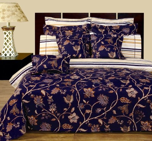 Luxury Queen Size Lilian Reversible 13-Piece Bed in a Bag Set - 100% Egyptian Cotton Sheets, Duvet Cover & Down Alternative Comforter - Perfect for Master Bedroom, Guest Room & Cozy Home Decor