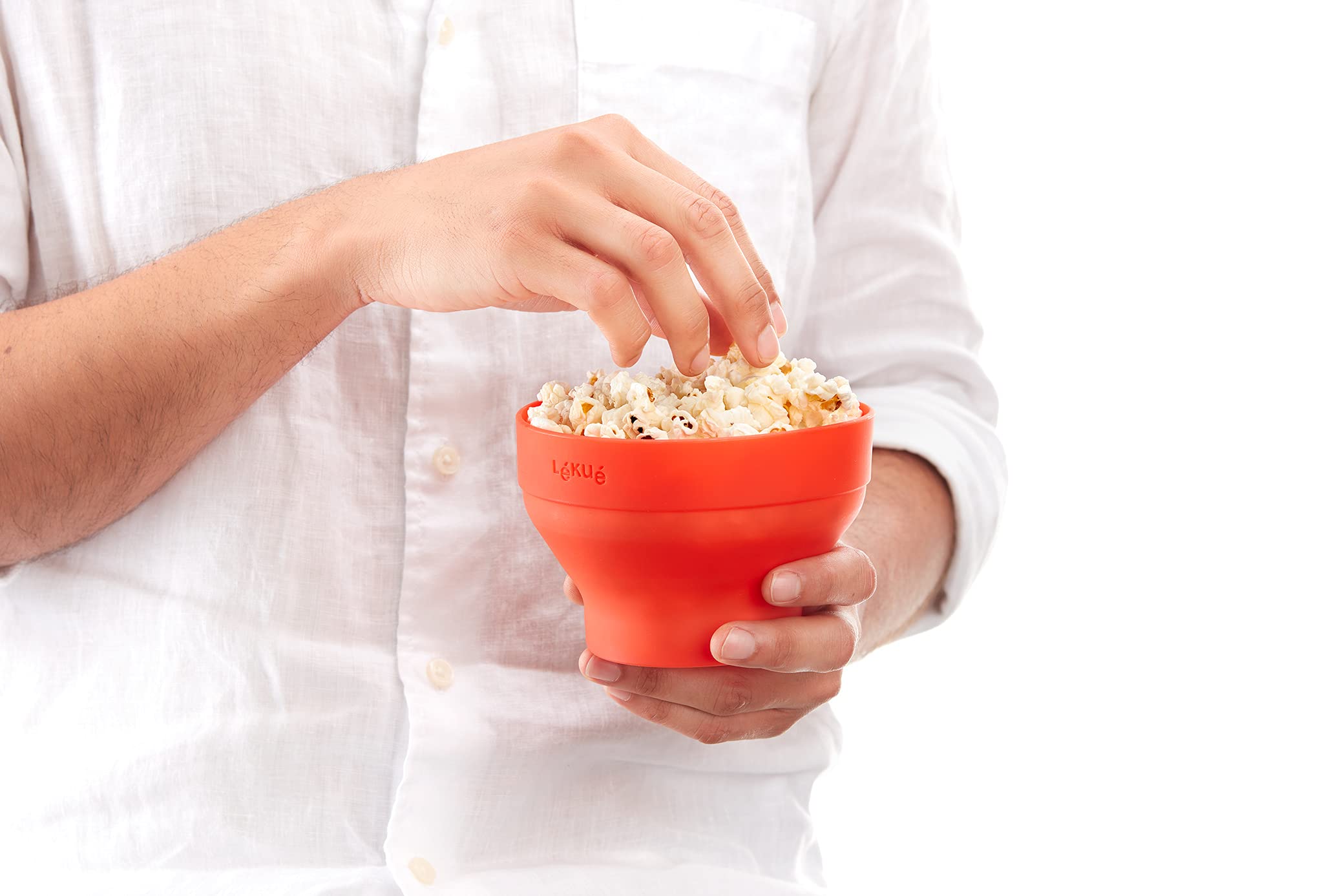 Lékué Mini Microwave Popcorn Maker - 5 x 3.5 Inches, BPA-Free, Red - Perfect for Healthy Snacking at Home, Office, or Movie Nights