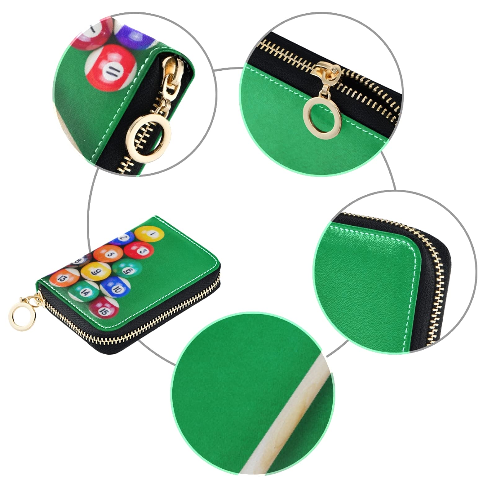 RFID Blocking Leather Card Holder for Women - Compact Zipper Purse with Key Organizer & Coin Pocket | Stylish Billiard Ball Design | Perfect for Travel, Work & Everyday Use