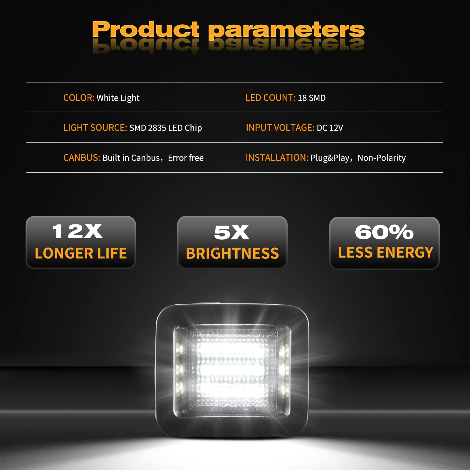 POPMOTORZ LED License Plate Lights - Smoked Lens 18SMD 6000K White (2 Pack) - Compatible with 2015-2022 Ford F-150 & F-150 Raptor Pickup Truck - Upgrade Your Nighttime Visibility & Style
