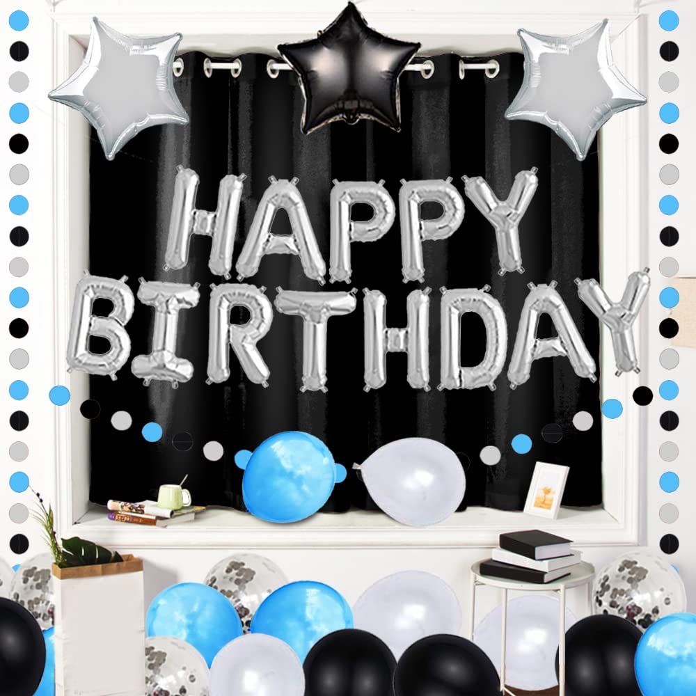 39th Birthday Party Decorations Set - Foil Happy Birthday Banner, Number 39 & Star Balloons, 47 pcs Latex Balloons in Silver & Blue - Perfect for Adult Birthday Celebrations, Milestone Parties & Anniversary Decorations