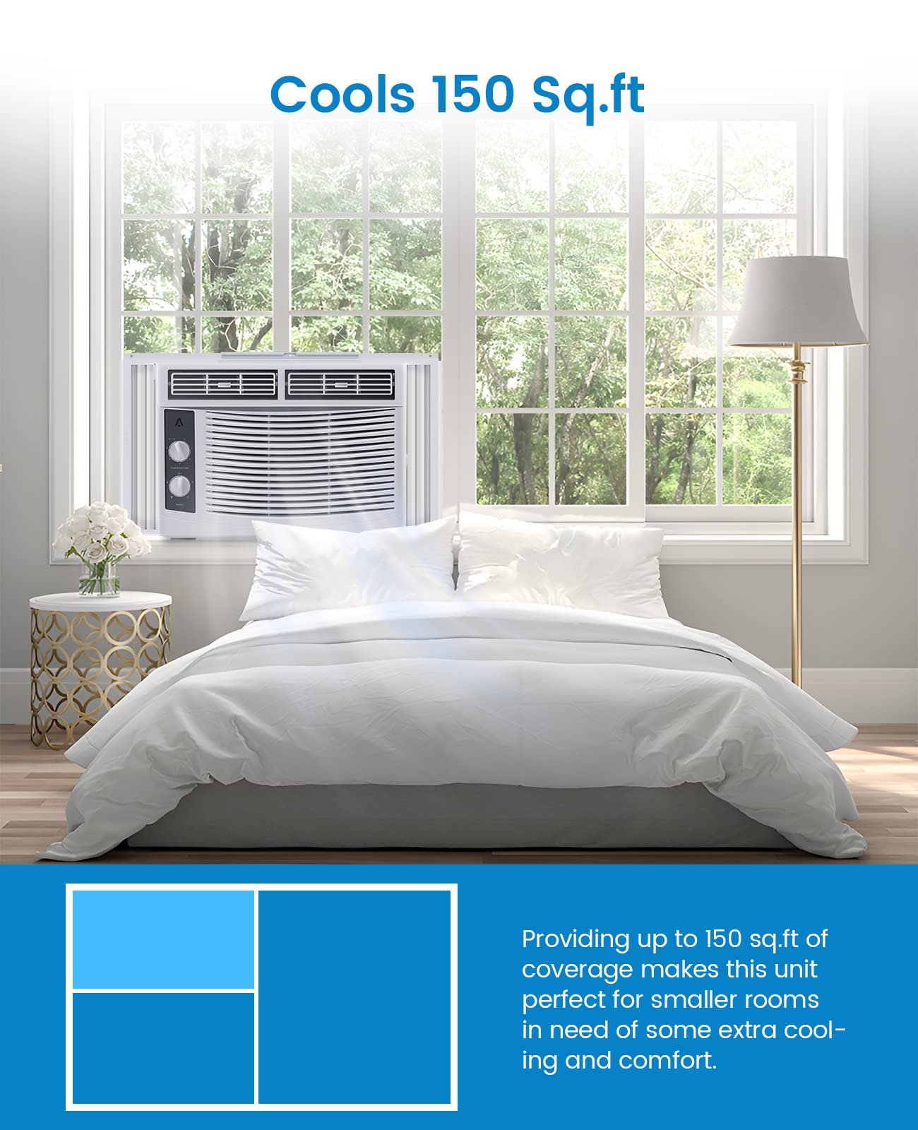 Energy Efficient White Window Air Conditioner - Cool & Quiet AC Unit for Home, Office, Bedroom - Easy Installation & Remote Control (Ideal for Small to Medium Rooms)