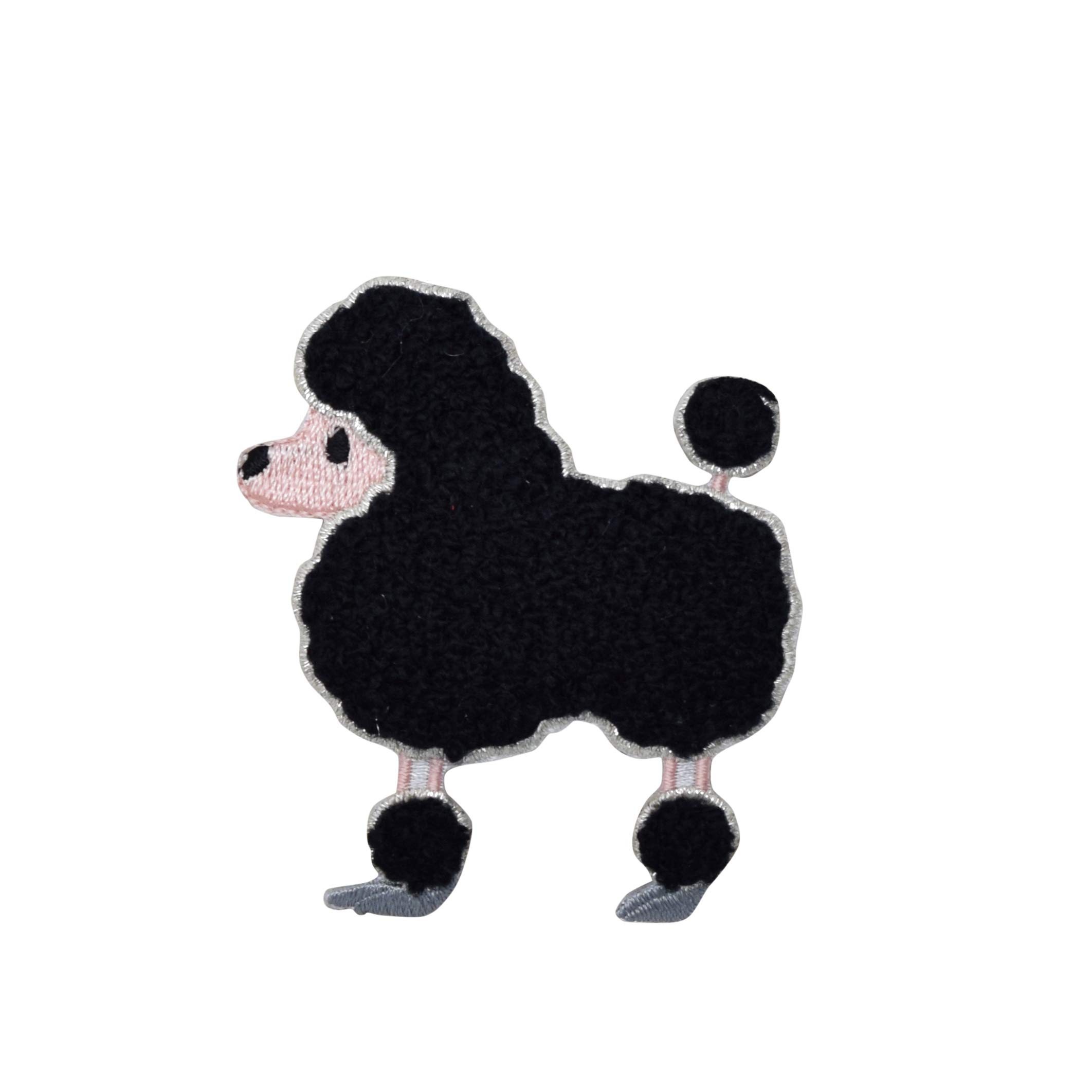 Black Chenille Poodle Dog Patch - Left Facing Embroidered Iron-On Applique for DIY Crafts, Jackets & Backpacks | Durable Sew-On Badge for Pet Lovers & Fashion Accessories