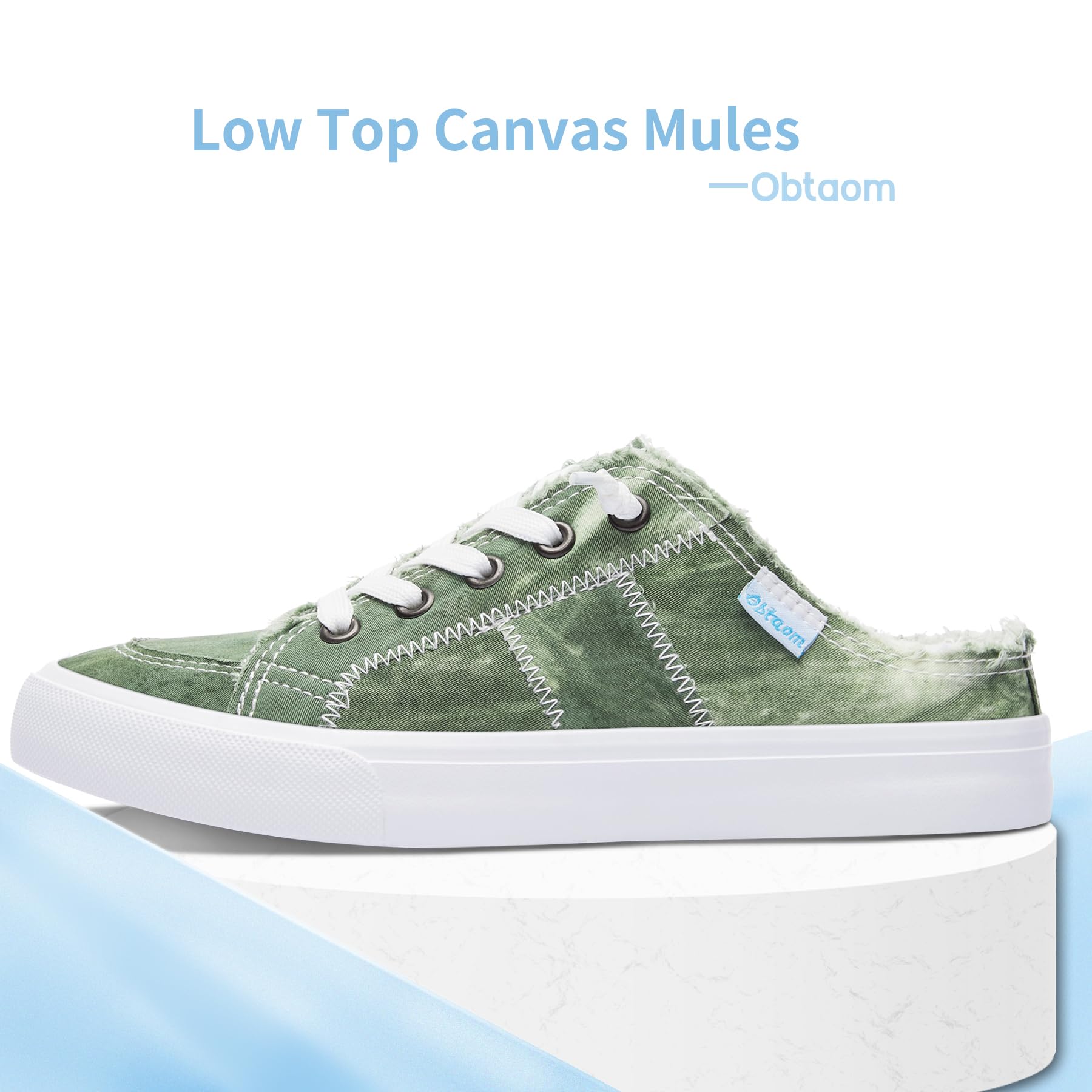 Obtaom Women's Memory Foam Canvas Mule Clippers - Comfortable Slip-On Backless Fashion Sneakers for Walking, Travel & Holiday Wear