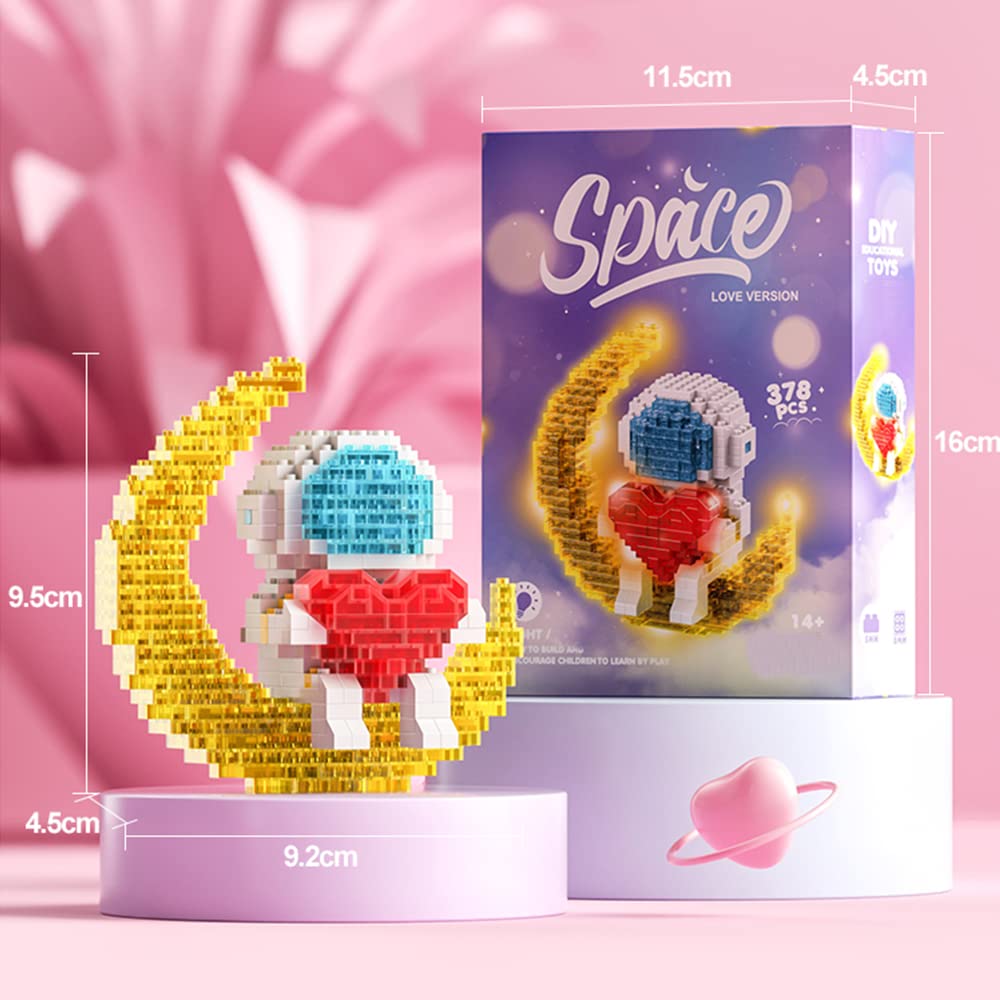 STEM Astronaut Building Blocks with Light - Adult Gift for Space Enthusiasts (Heart Version) - Perfect for Home Decor & STEM Learning