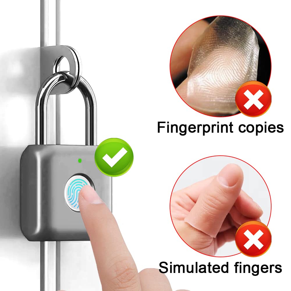 eLinkSmart Fingerprint Padlock & Combination Lock - Keyless Digital Lock for School Lockers, Gym Bags, Backpacks, Suitcases & Travel Luggage - Secure Gray Metal Padlock for Home, Office & Outdoor Use