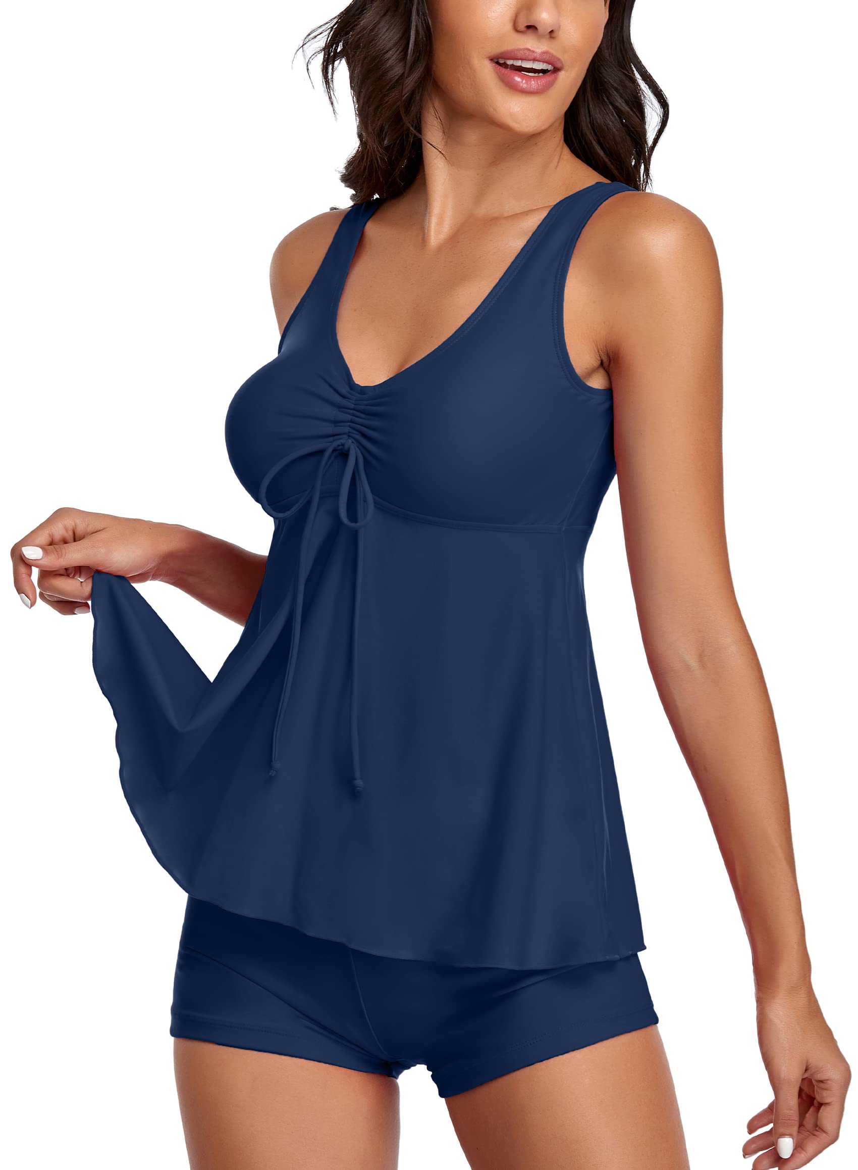 Women's Floral Print Modest Tankini Swimsuits - Two Piece Bathing Suit with Tank Top & Boyshorts | Perfect for Beach Vacation, Pool Party & Summer Swimming