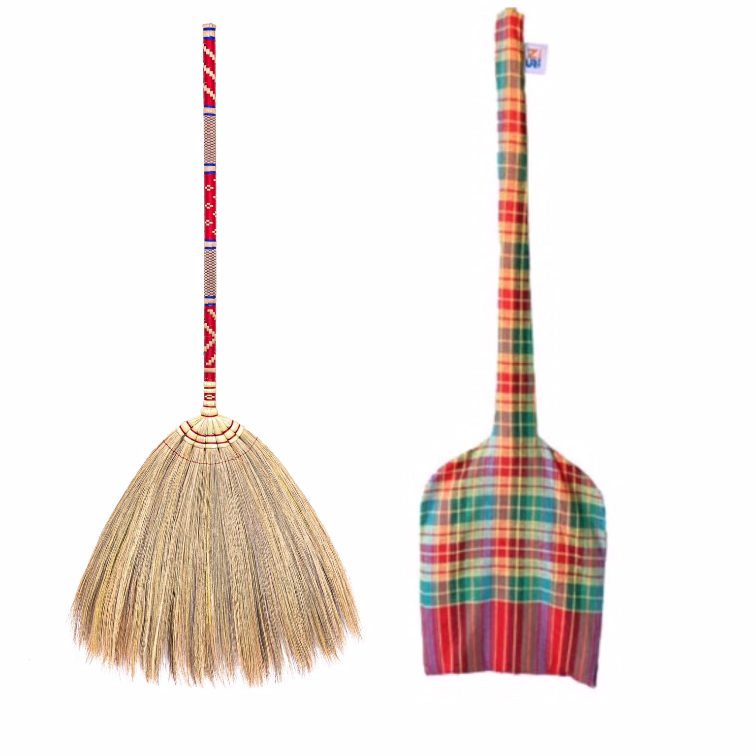 Natural Thai Straw Broom with Bamboo Handle - Handwoven Grass Broom for Sweeping Dust & Dirt - Eco-Friendly Cleaning Tool for Home, Wedding, and Jumping Broom Ceremony (42 x 16 Inches) - Perfect for Hardwood Floors, Outdoor Patios & Cultural Events