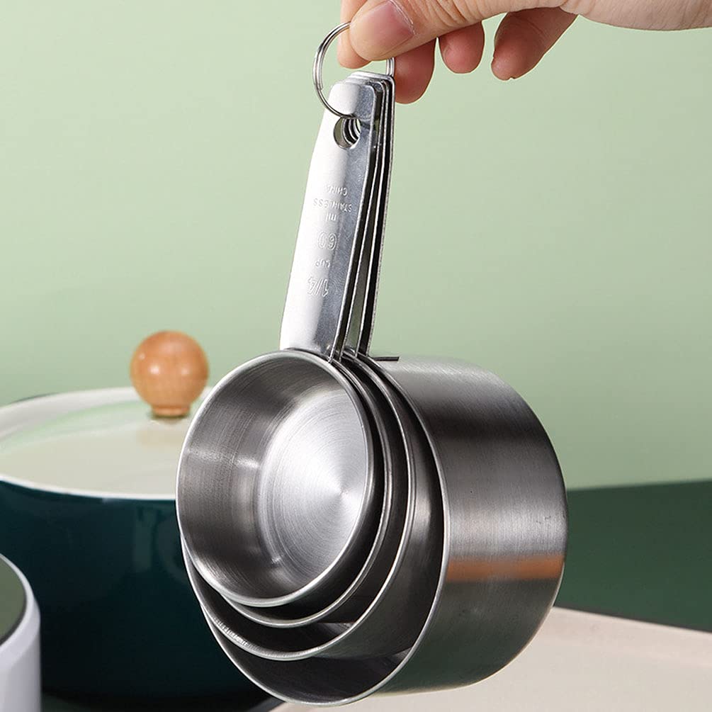4-Piece Stainless Steel Measuring Cups Set - Heavy Duty Kitchen Measuring Tools for Liquid & Dry Ingredients - Perfect for Baking, Cooking & Meal Prep
